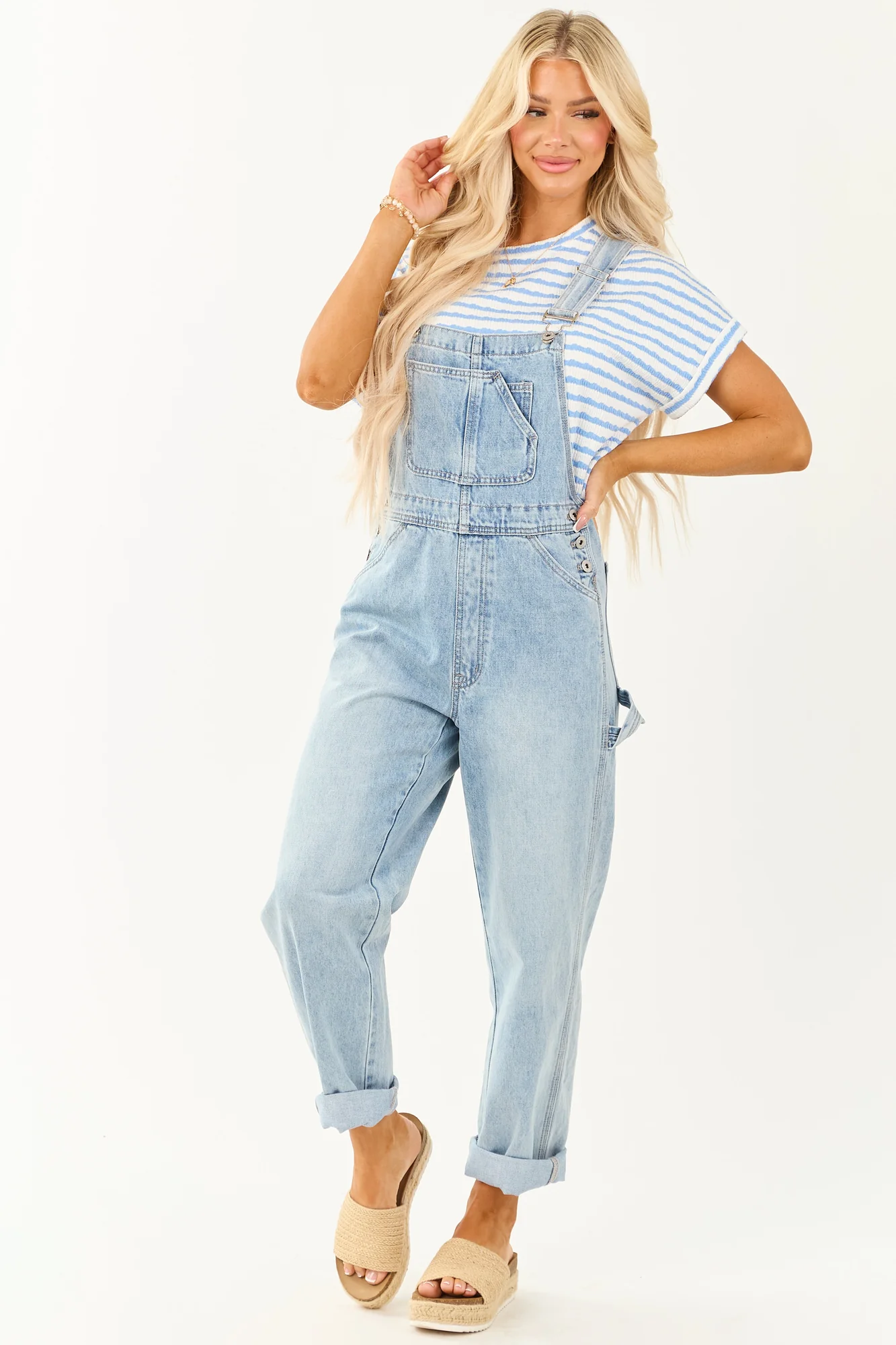 Light Wash Utility Straight Leg Overalls