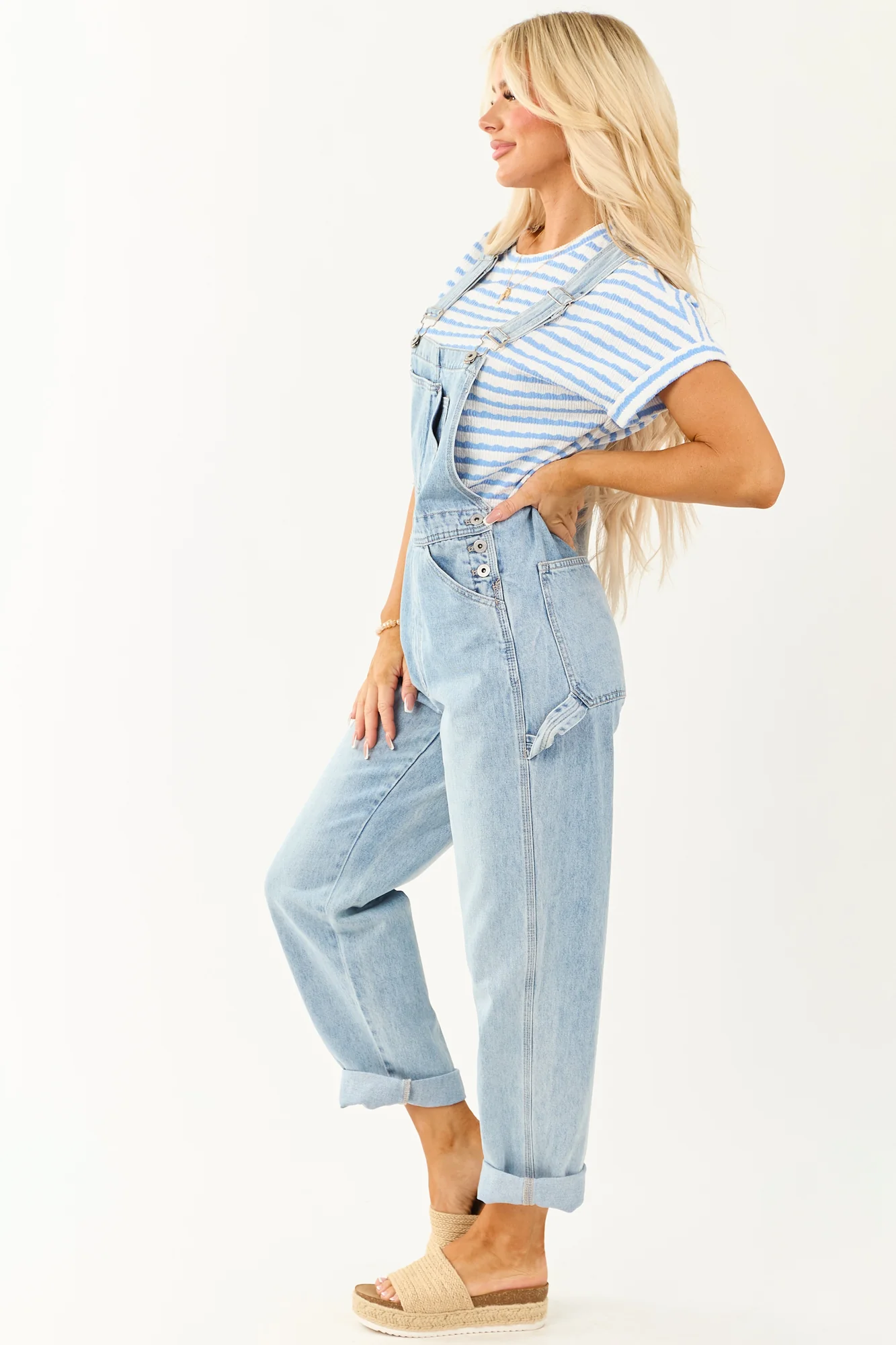 Light Wash Utility Straight Leg Overalls