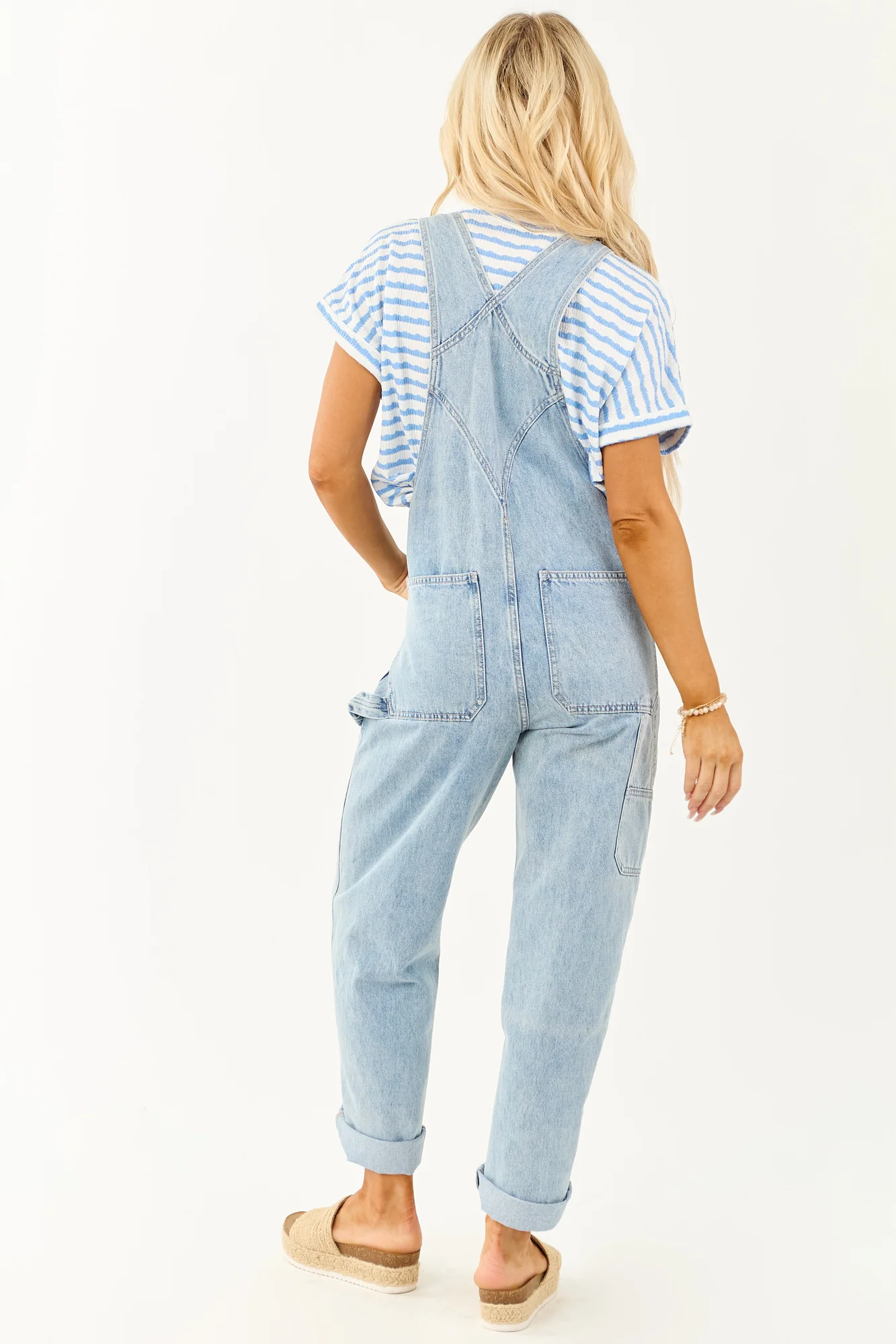 Light Wash Utility Straight Leg Overalls