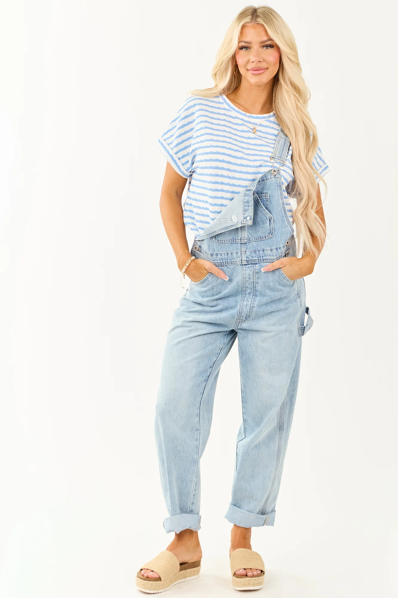 Light Wash Utility Straight Leg Overalls