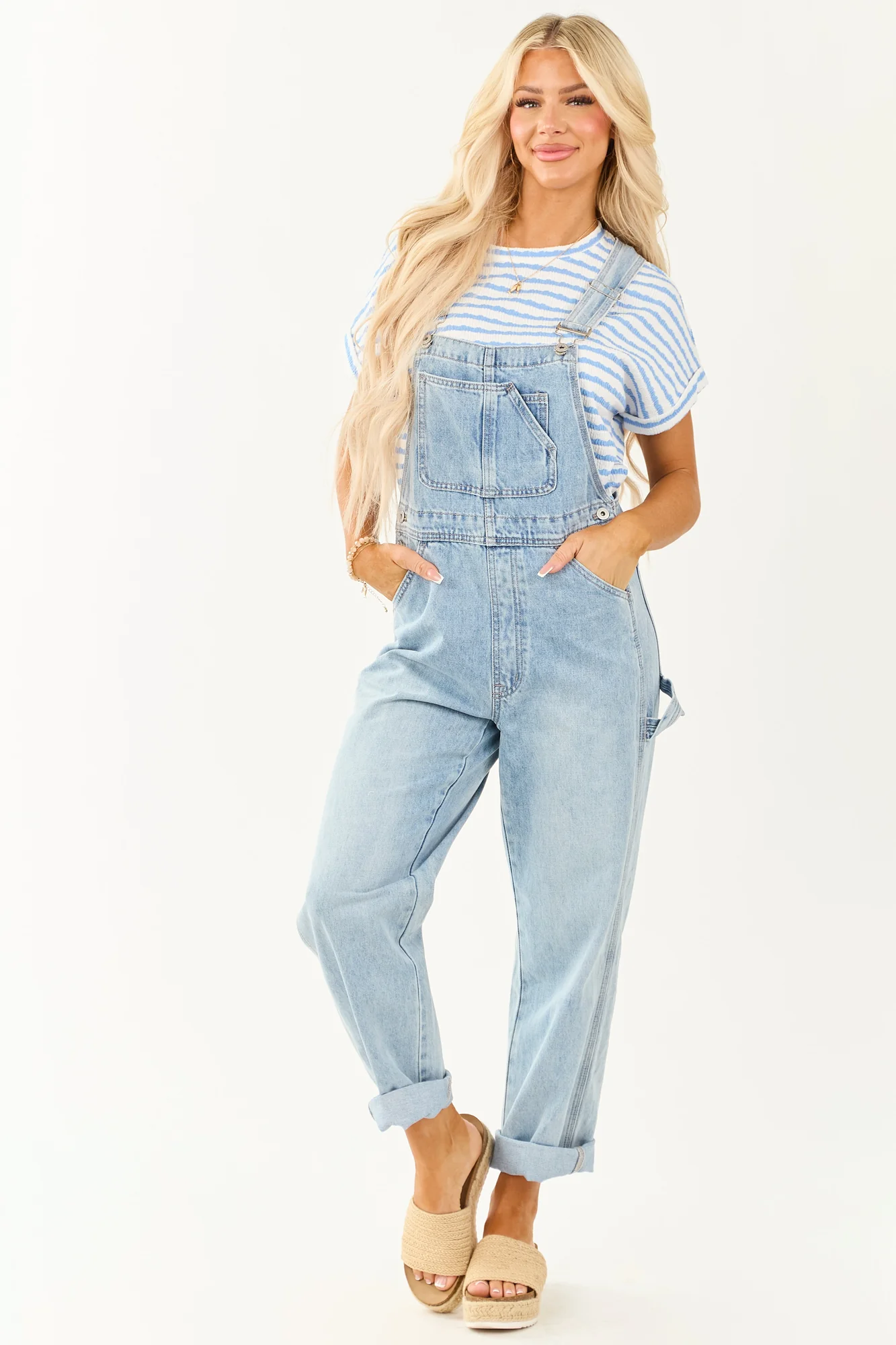 Light Wash Utility Straight Leg Overalls