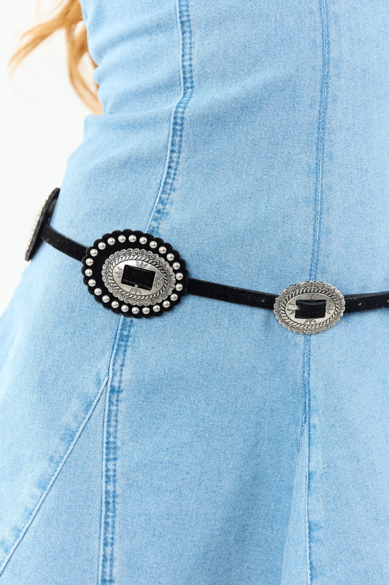 Black Faux Leather Concho Disc Belt for Fashionable Outfits