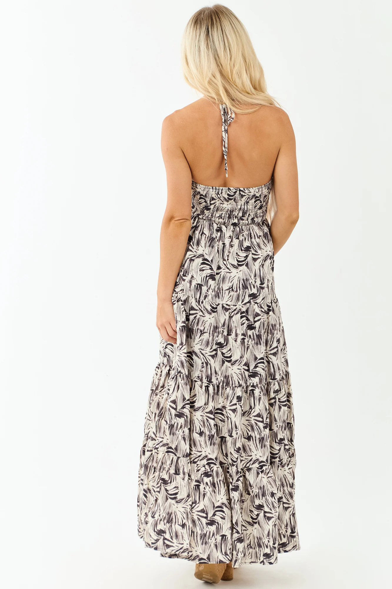 Abstract Print Halter Maxi Dress in Coconut Black