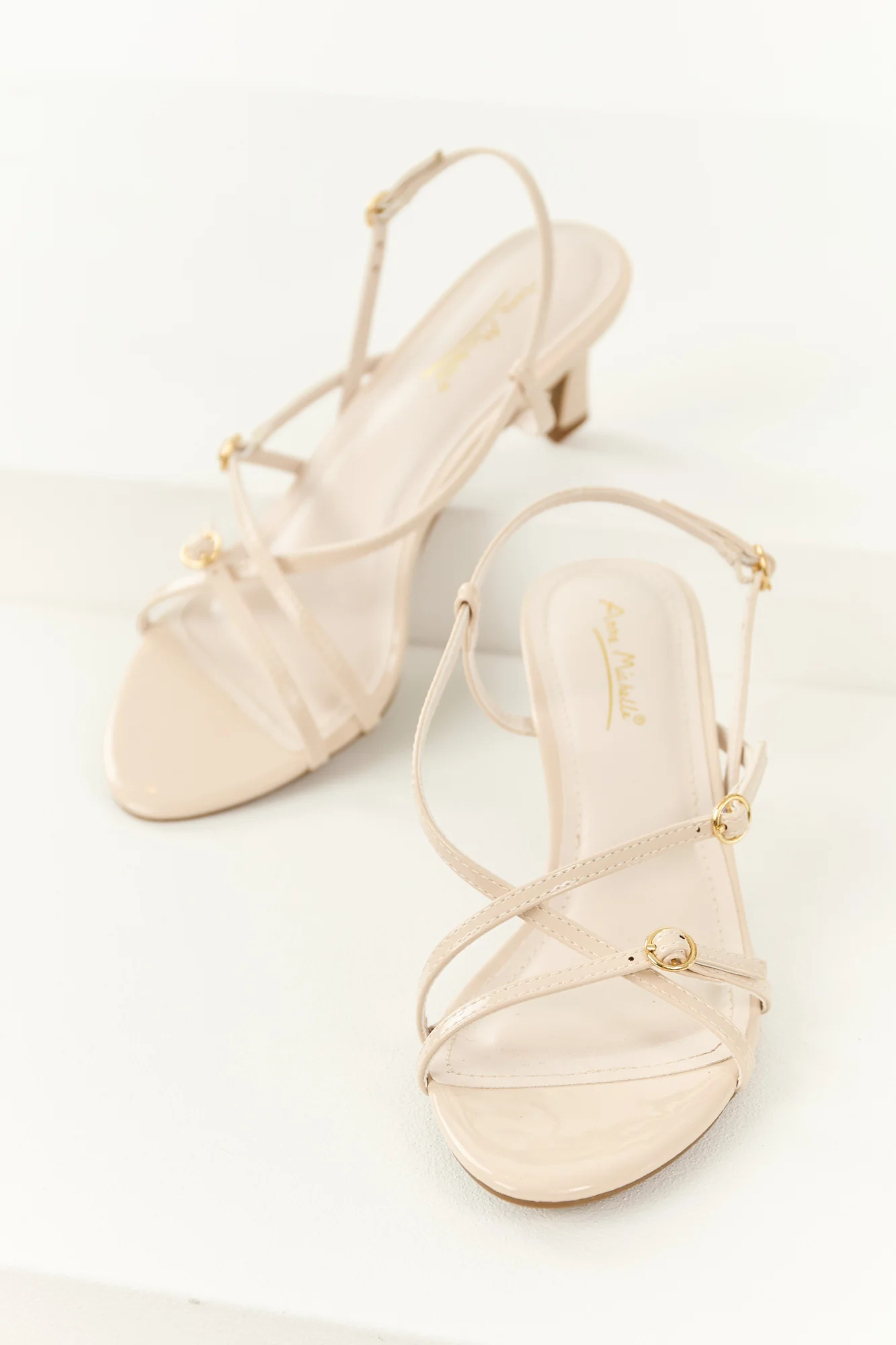 White Strappy Faux Leather Heeled Sandals