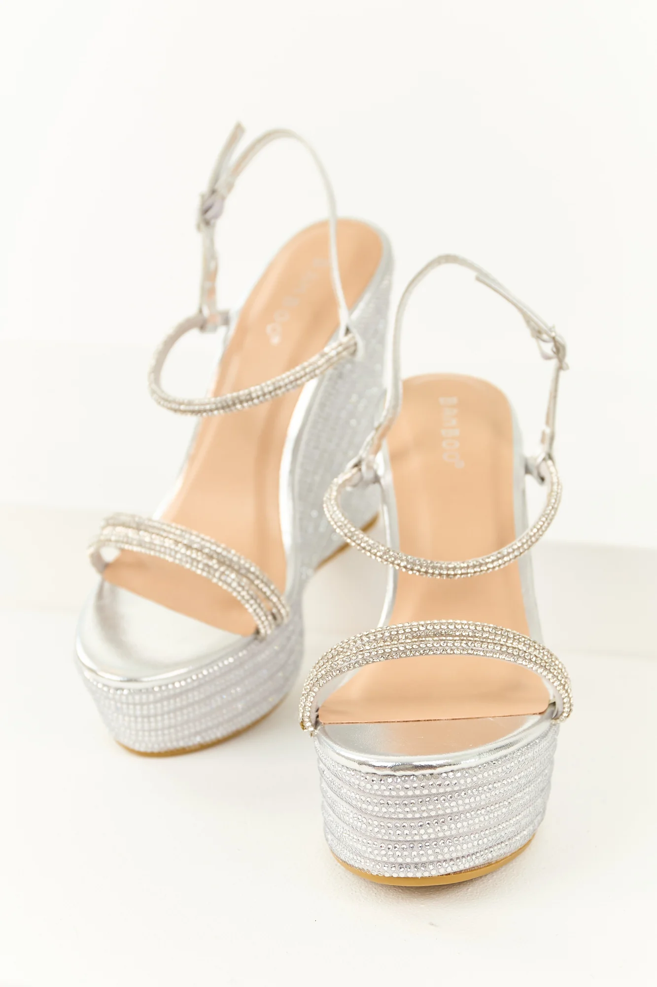 Sparkling Silver Rhinestone Platform Wedges