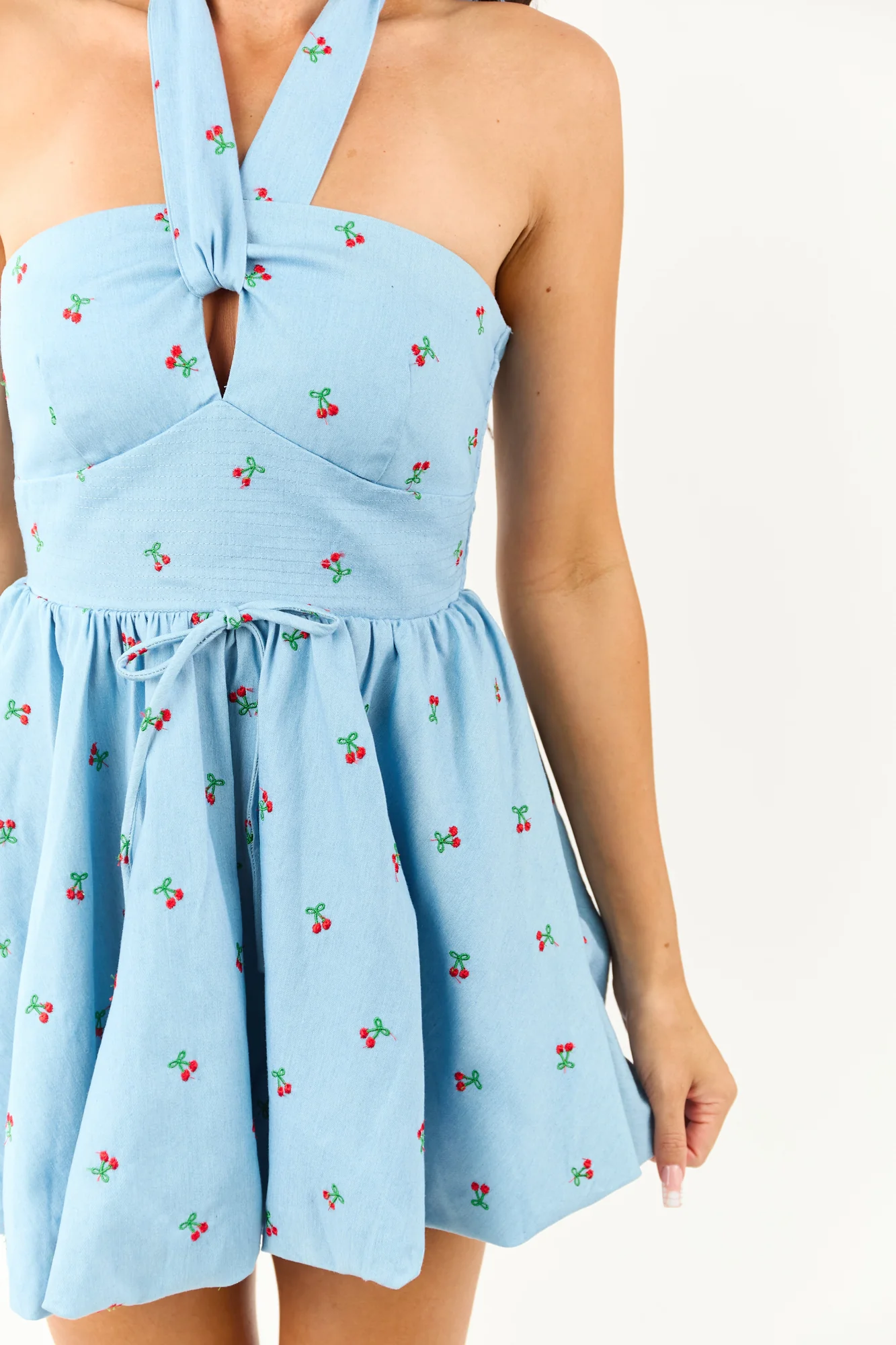 Breezy Cherry Embroidered Mini Dress