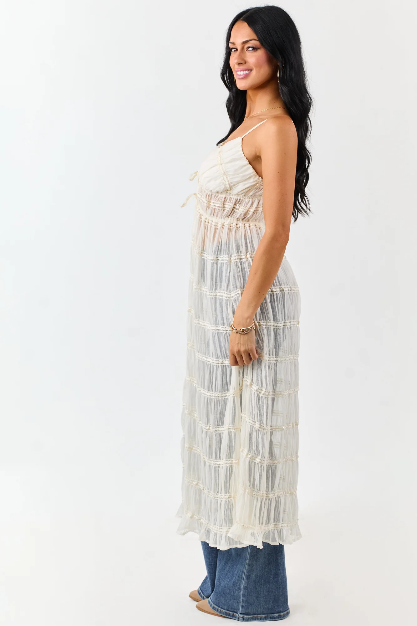 Cream Embroidered Front Tie Duster Vest