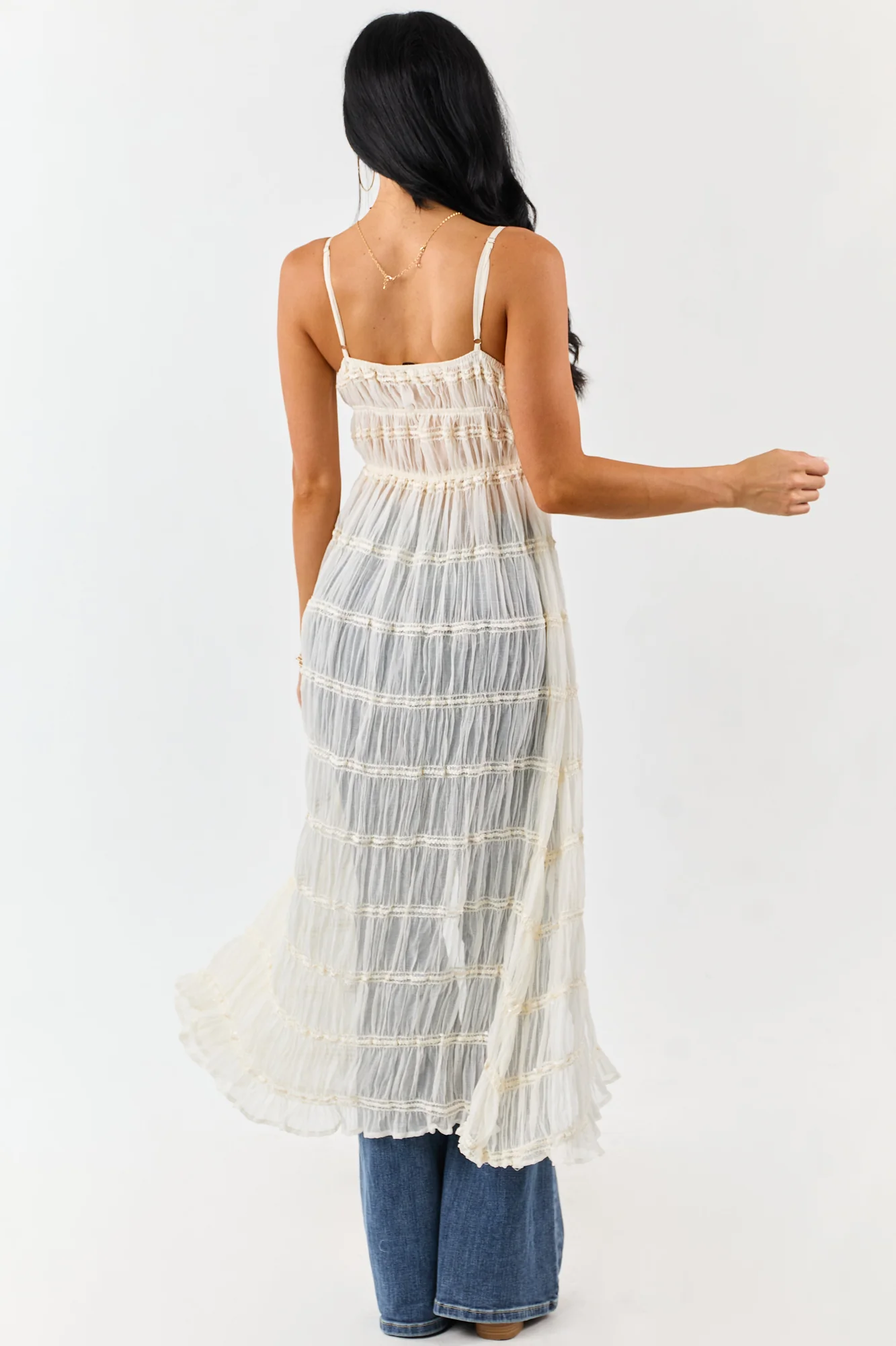 Cream Embroidered Front Tie Duster Vest