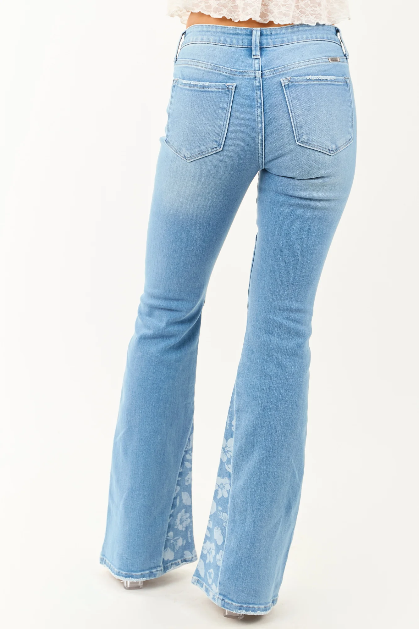 Floral Panel Flare Jeans with Hidden Garden, Mid Rise - Tall Length