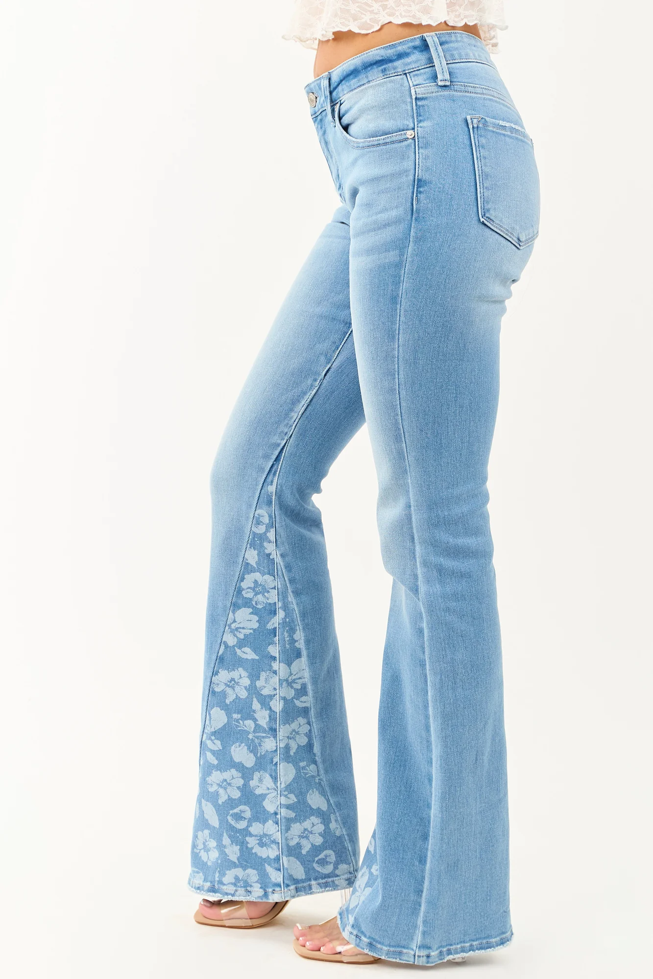 Floral Panel Flare Jeans with Hidden Garden, Mid Rise - Tall Length