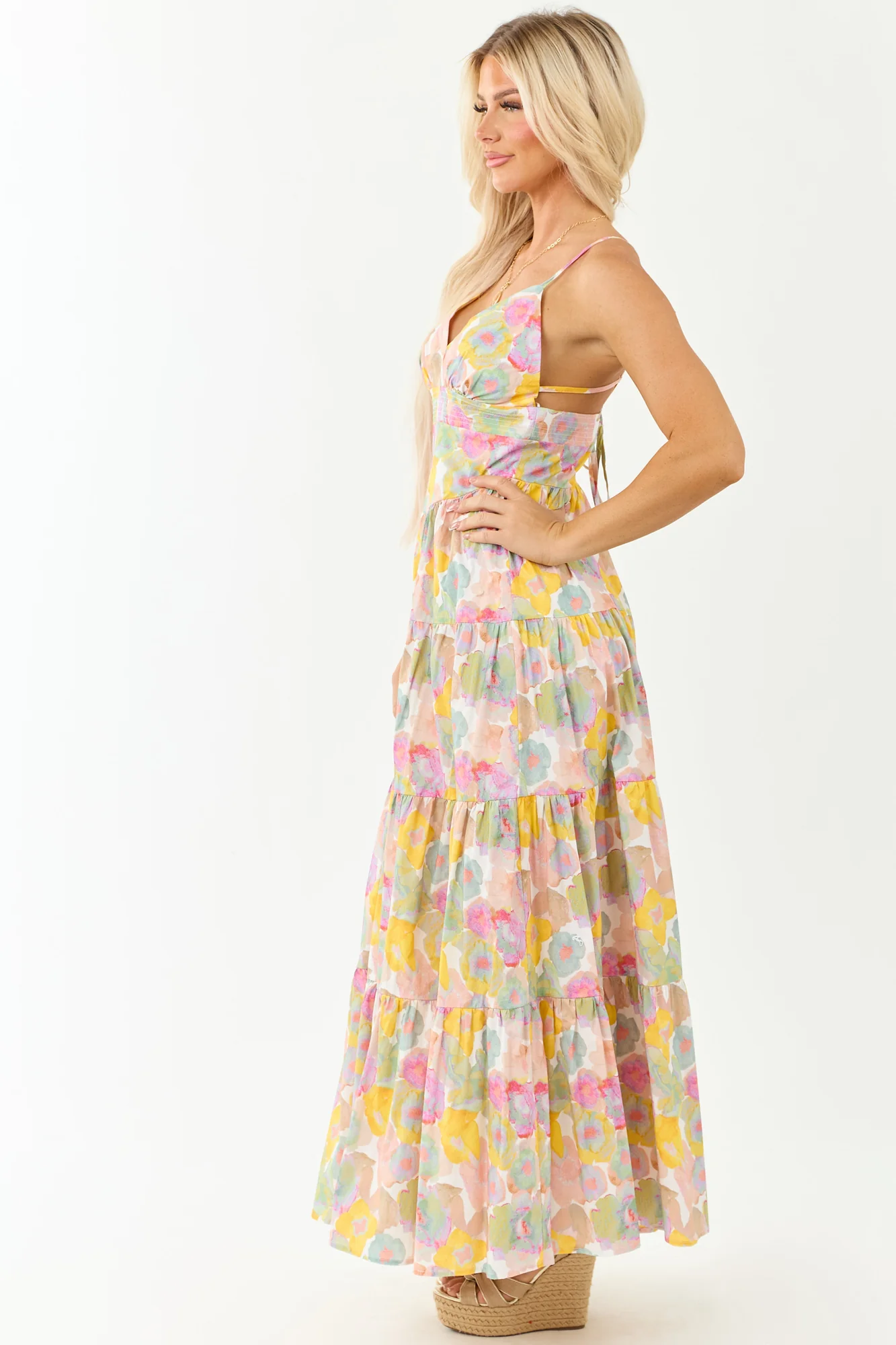 Floral Tiered Maxi Dress in Blush Cotton