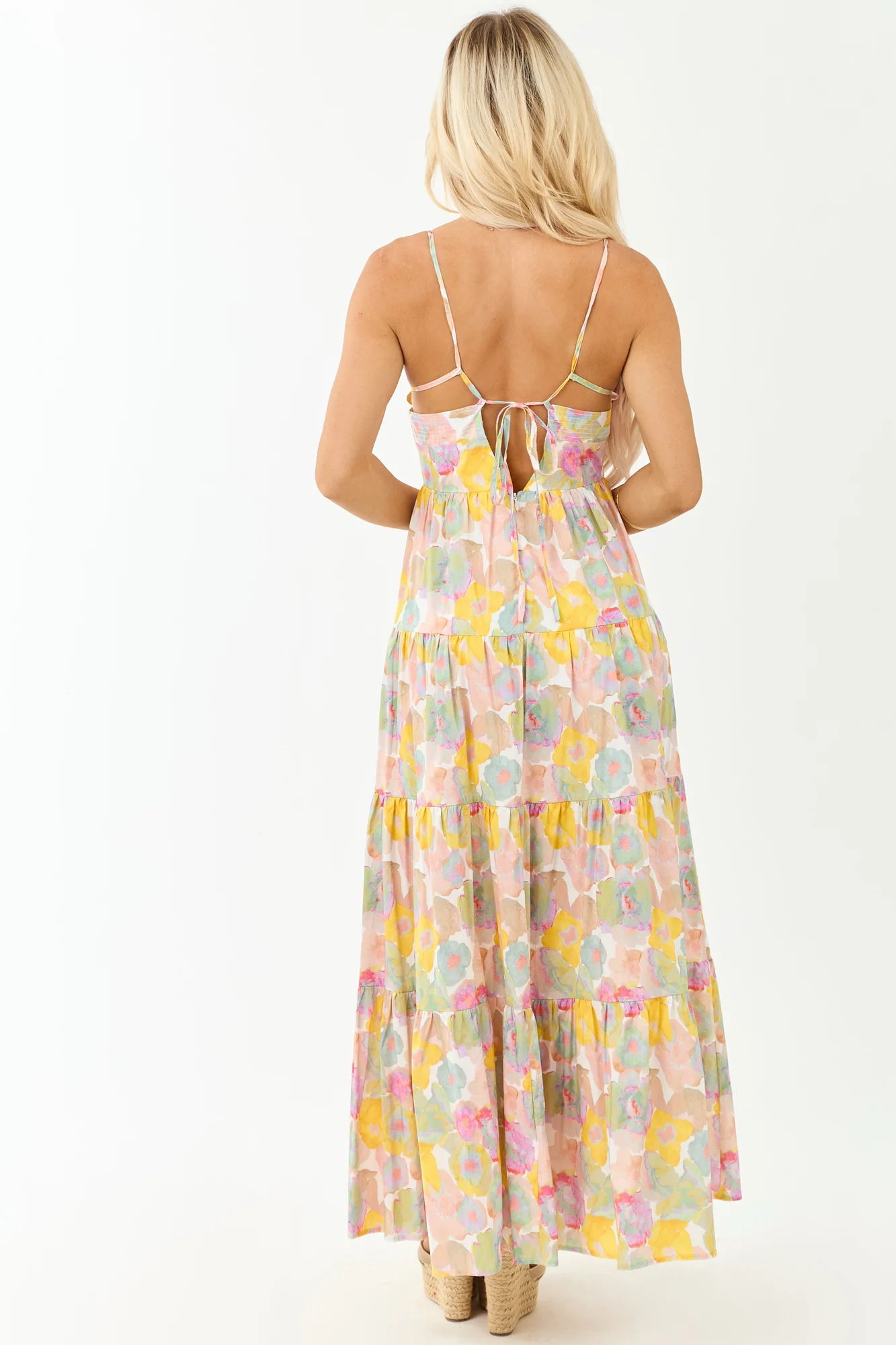 Floral Tiered Maxi Dress in Blush Cotton