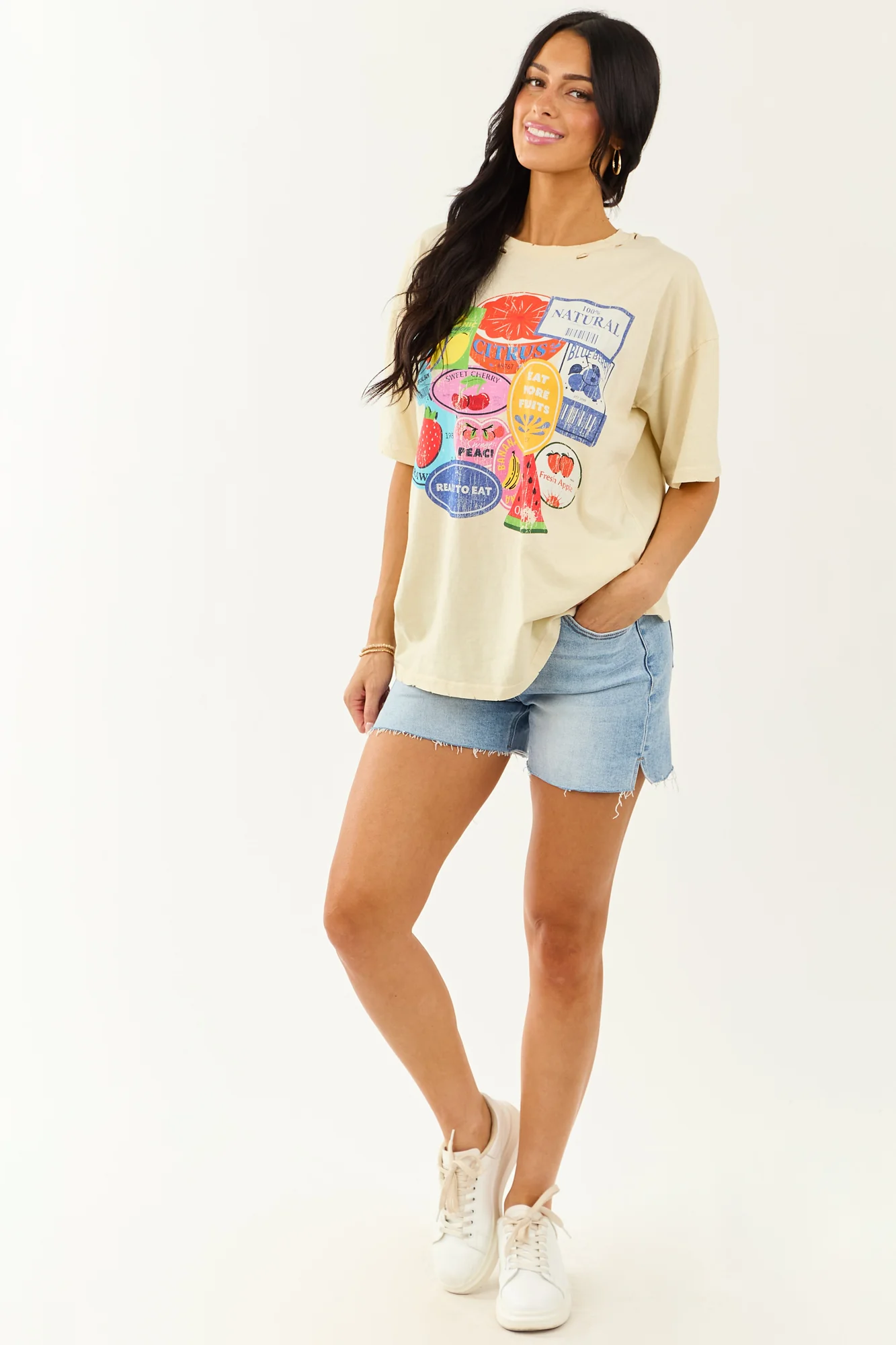 Fruit Graphic Distressed Cotton Tank Top for Women