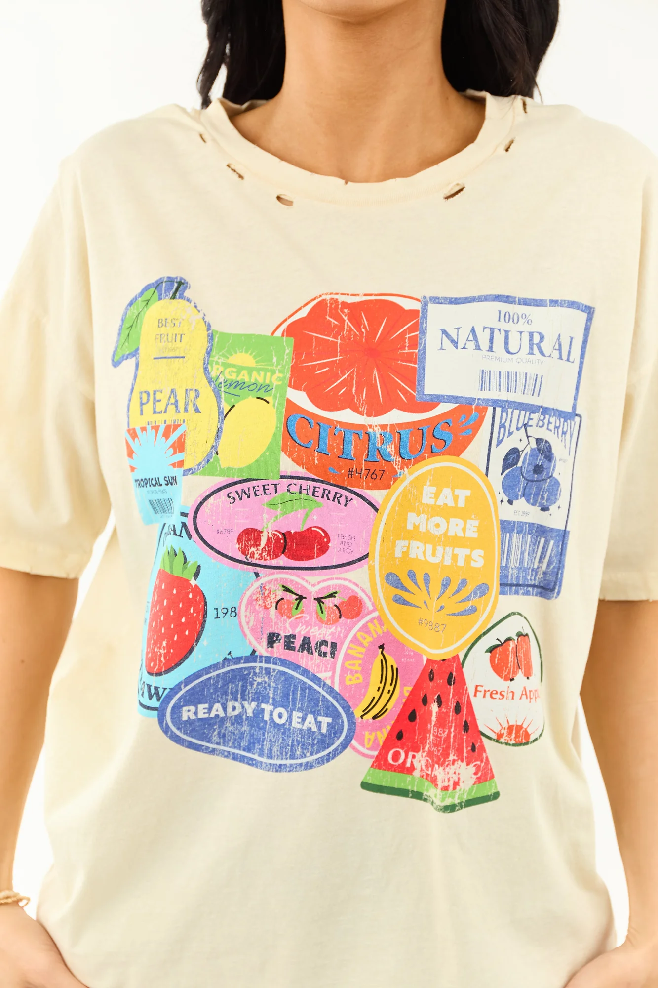 Fruit Graphic Distressed Cotton Tank Top for Women