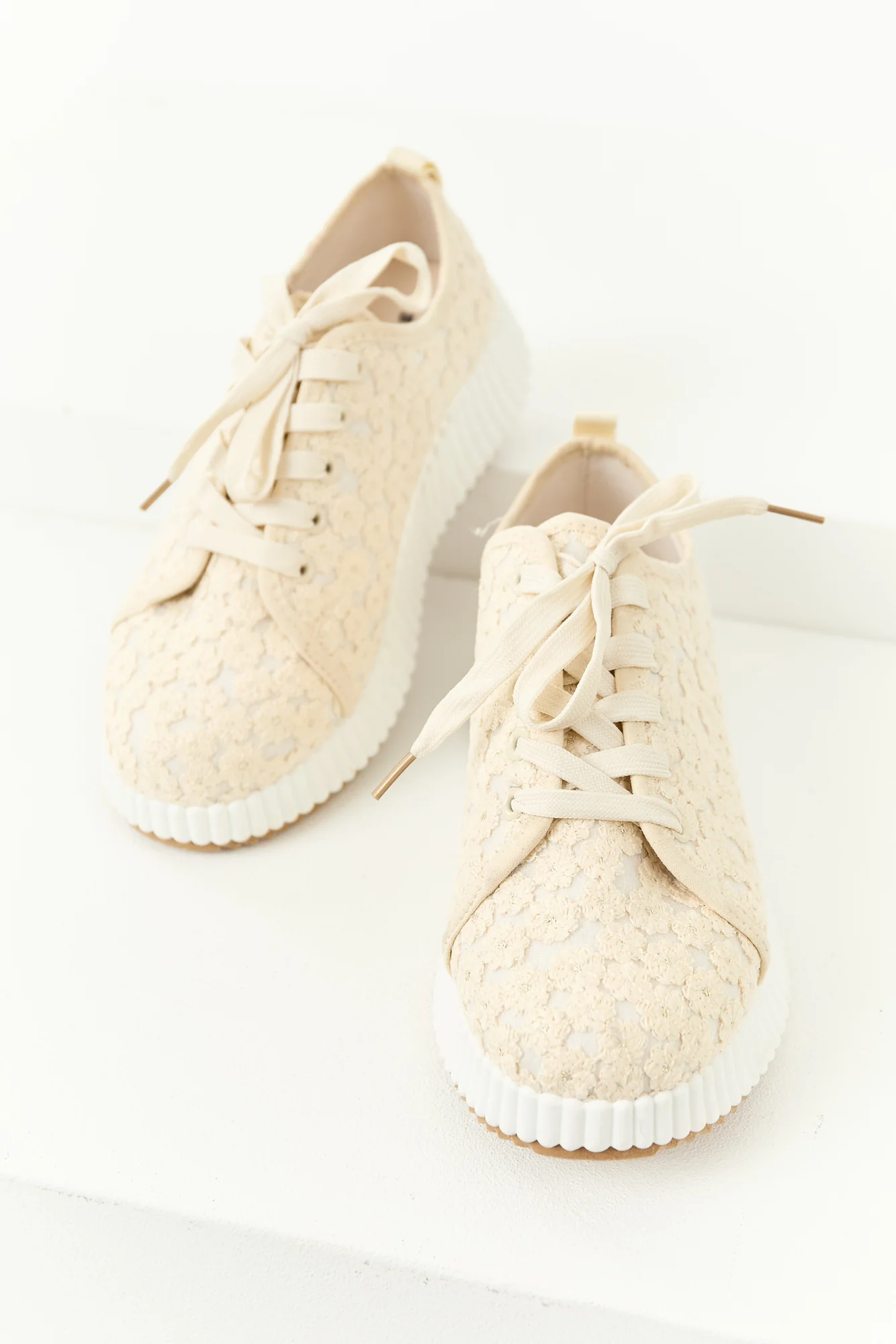 Vanilla Almond Floral Lace Up Sneakers