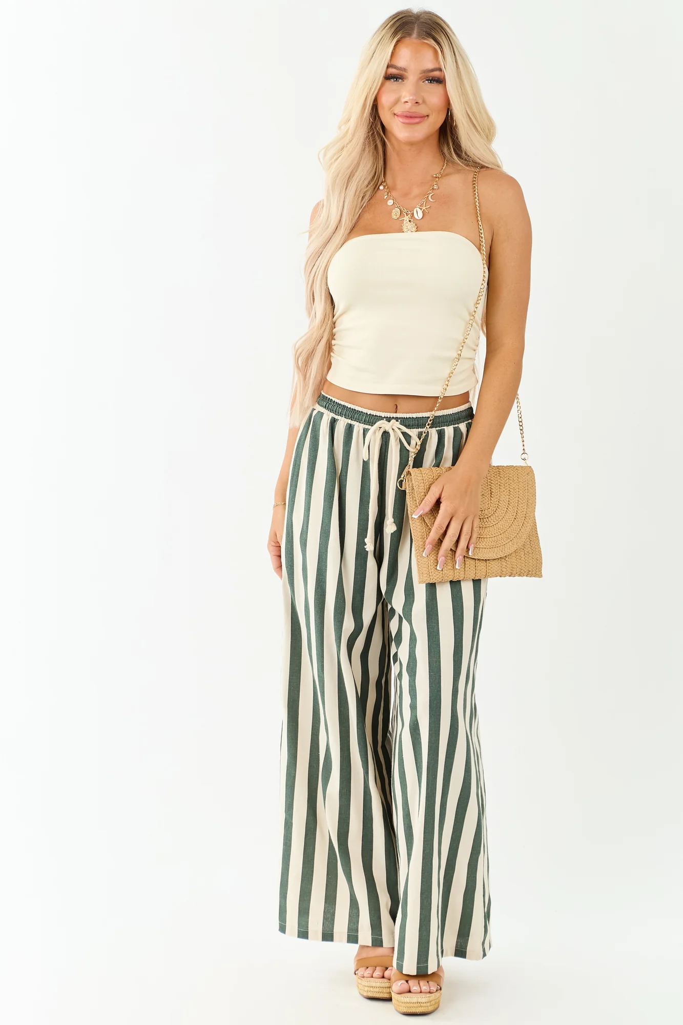 Flowy Earthy Linen Blend Wide Leg Pants