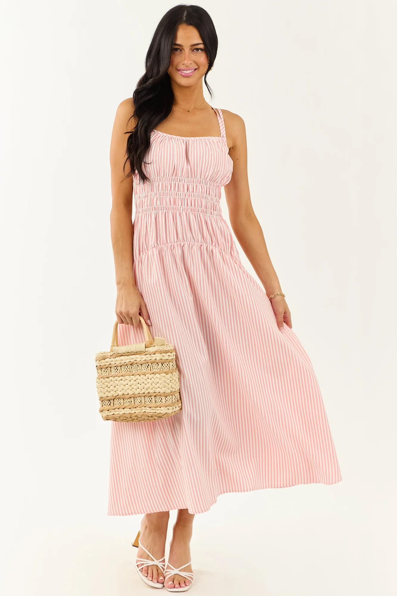 Striped White Sleeveless Maxi Dress for Women
