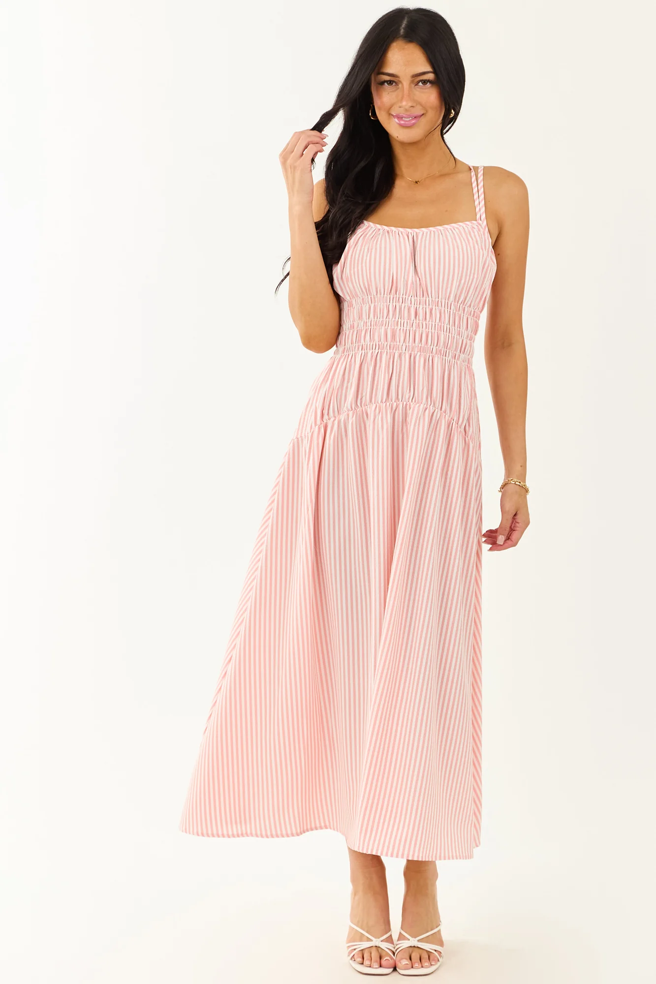 Striped White Sleeveless Maxi Dress for Women