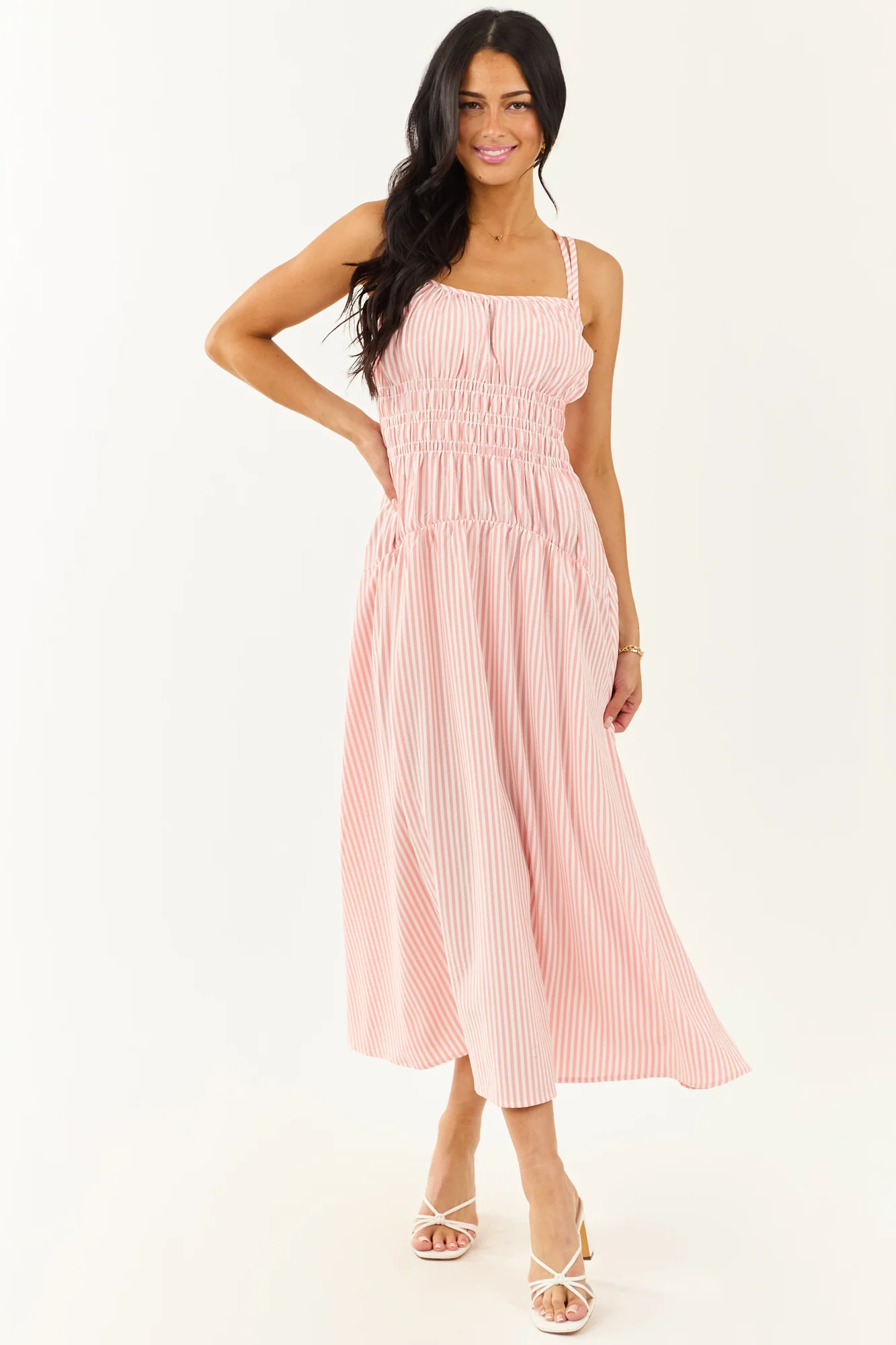 Striped White Sleeveless Maxi Dress for Women
