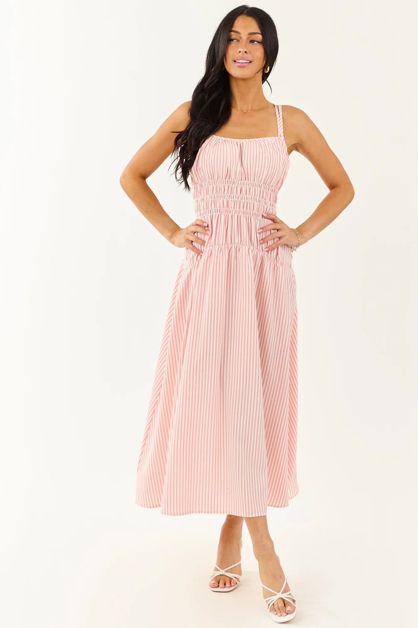 Striped White Sleeveless Maxi Dress for Women