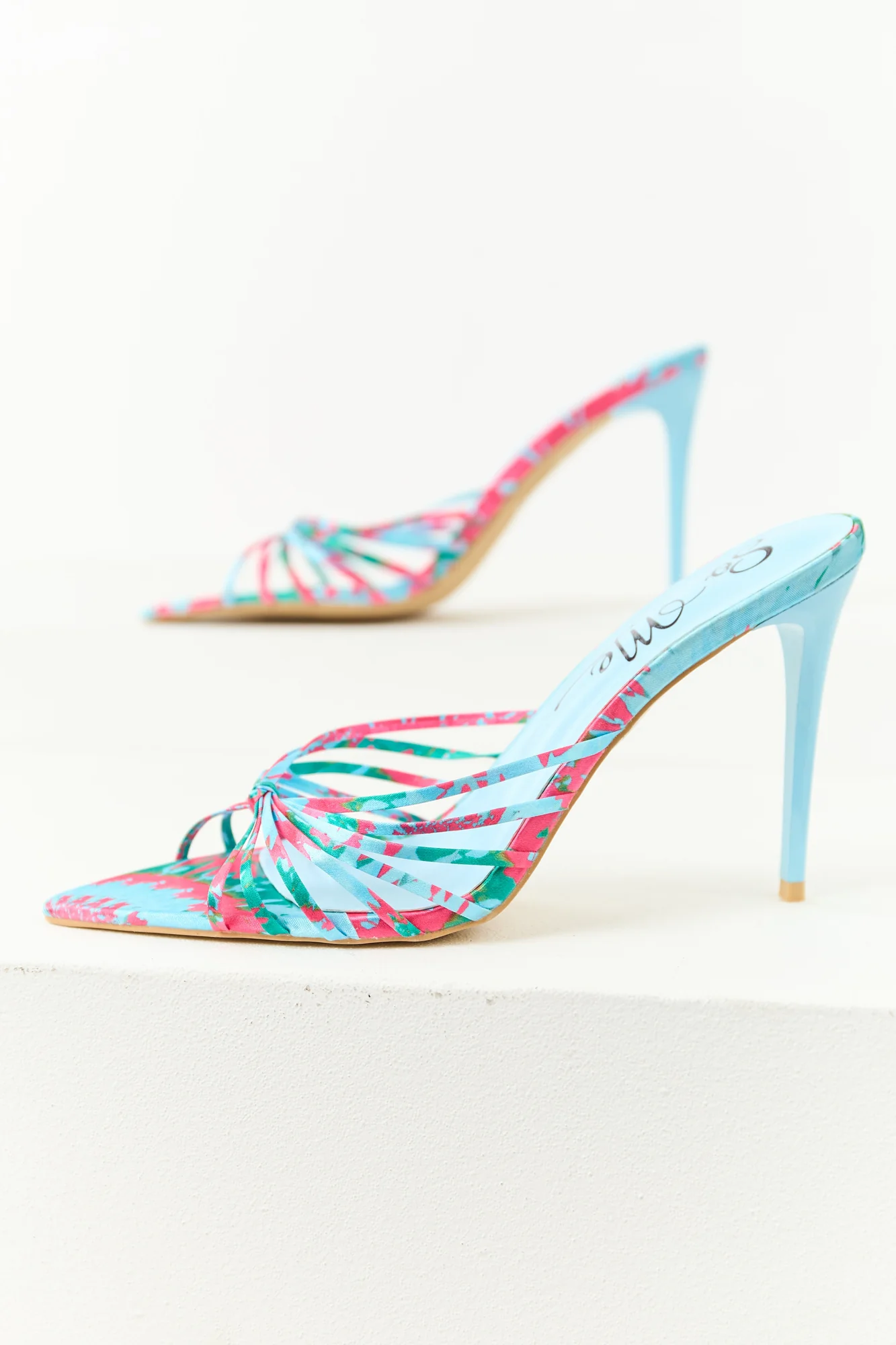 Strappy Sky Blue Abstract Heeled Sandals