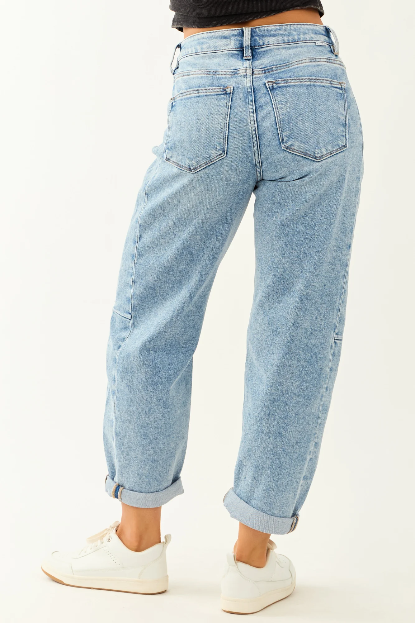 Medium Wash Stretchy Cropped Barrel Jeans