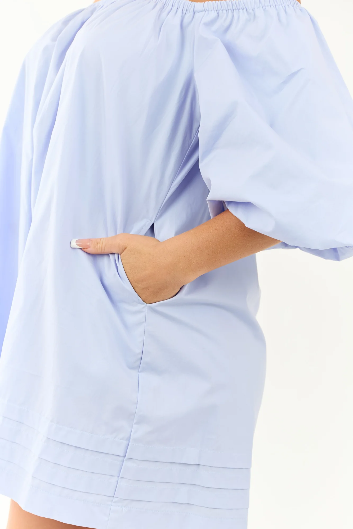 Blue Off-the-Shoulder Cotton Summer Mini Dress