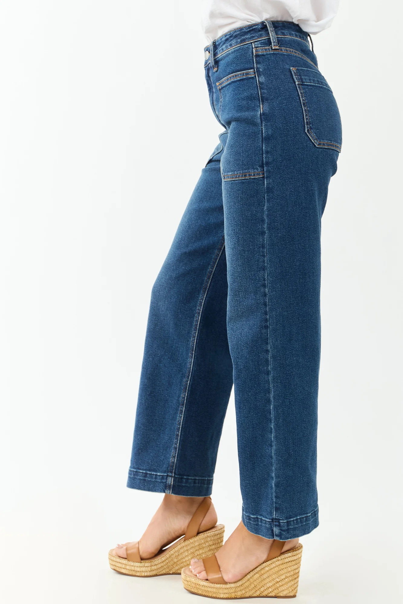 Dark Denim Wide Leg Utility Jeans
