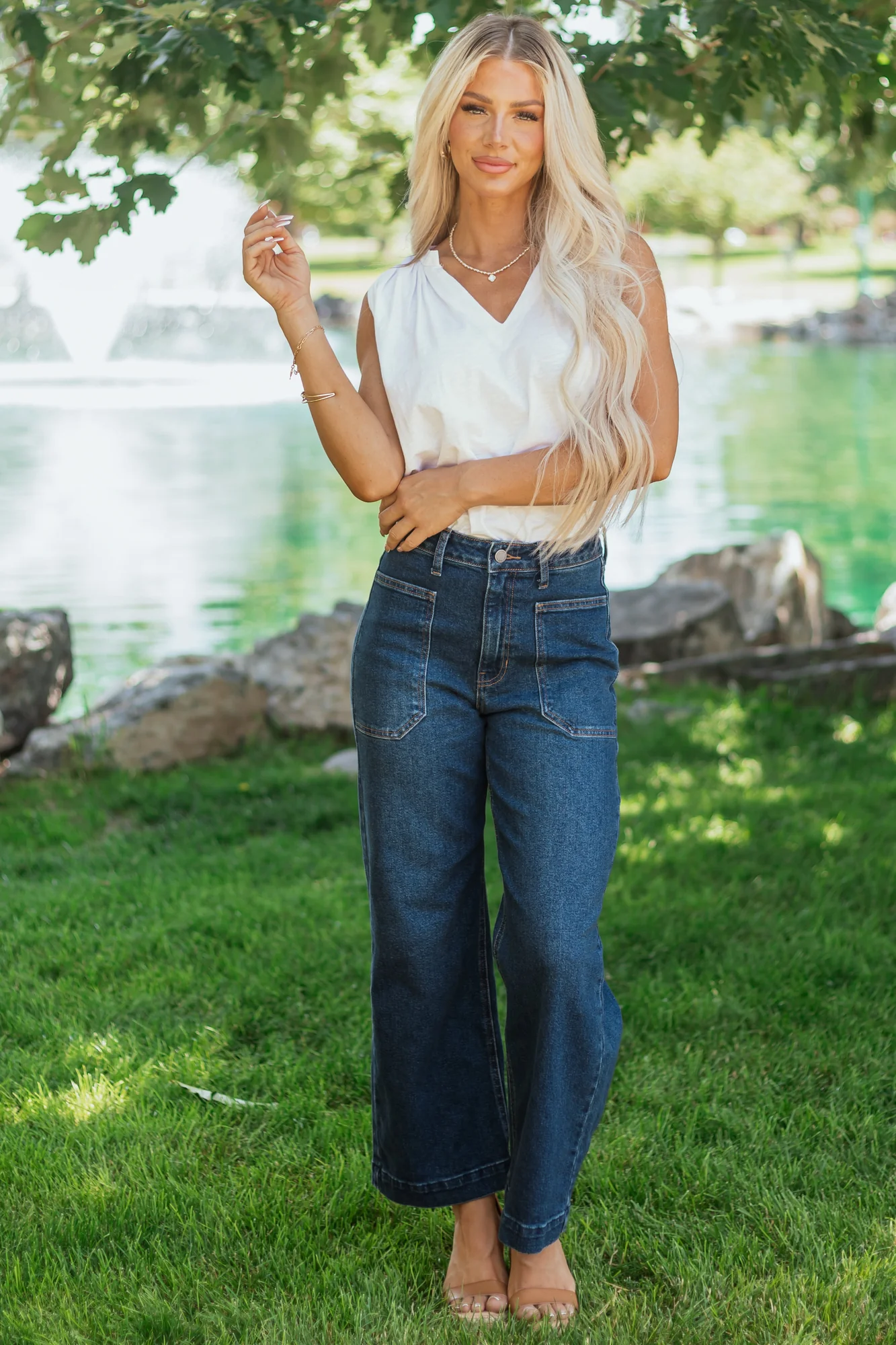 Dark Denim Wide Leg Utility Jeans