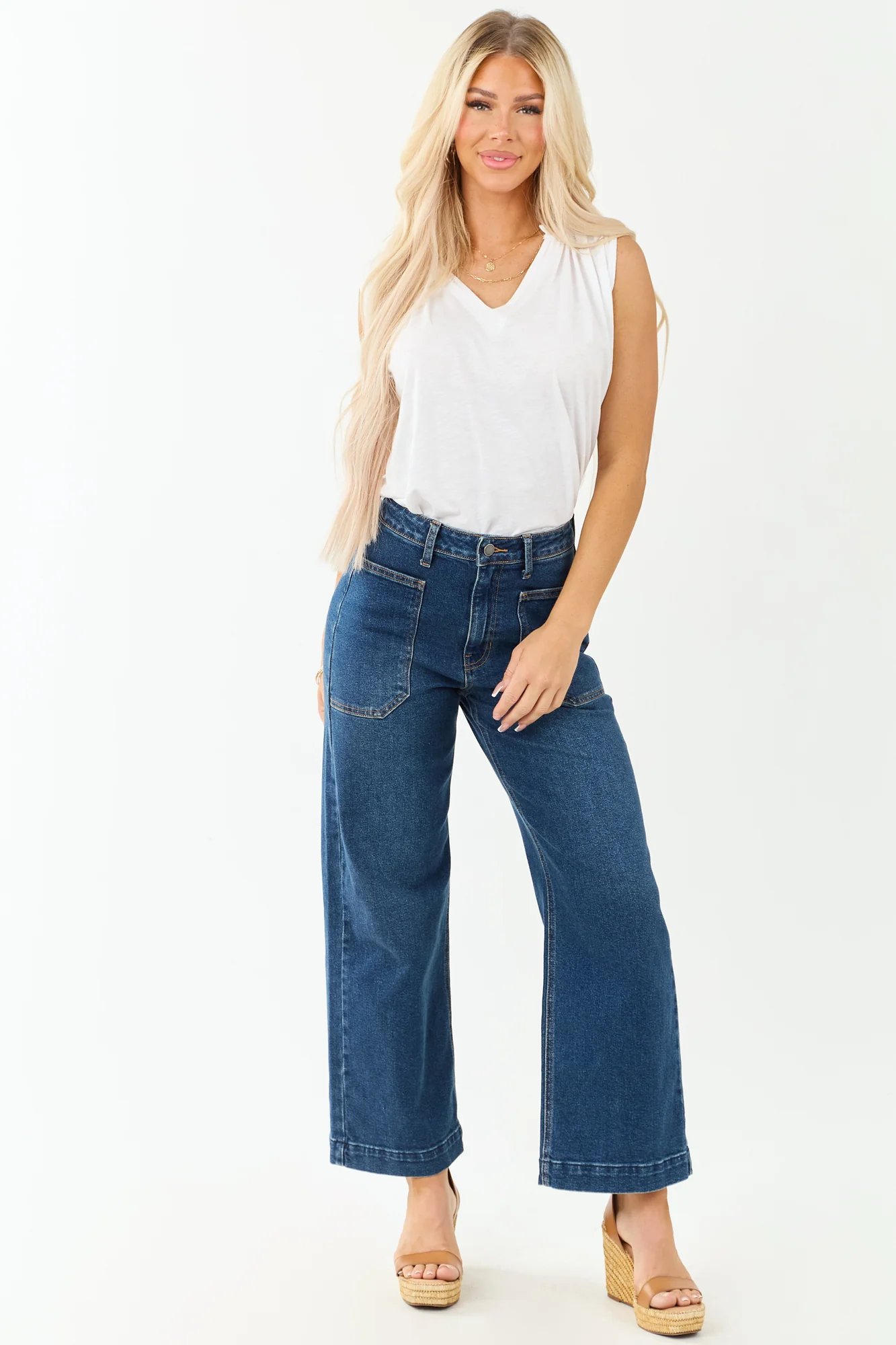 Dark Denim Wide Leg Utility Jeans