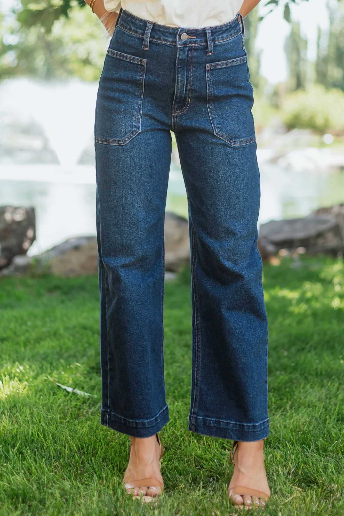 Dark Denim Wide Leg Utility Jeans