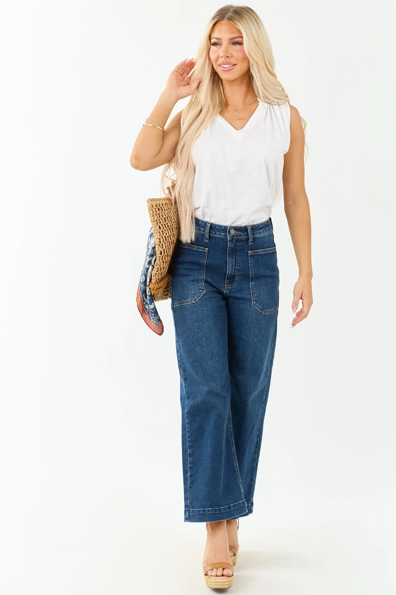 Dark Denim Wide Leg Utility Jeans