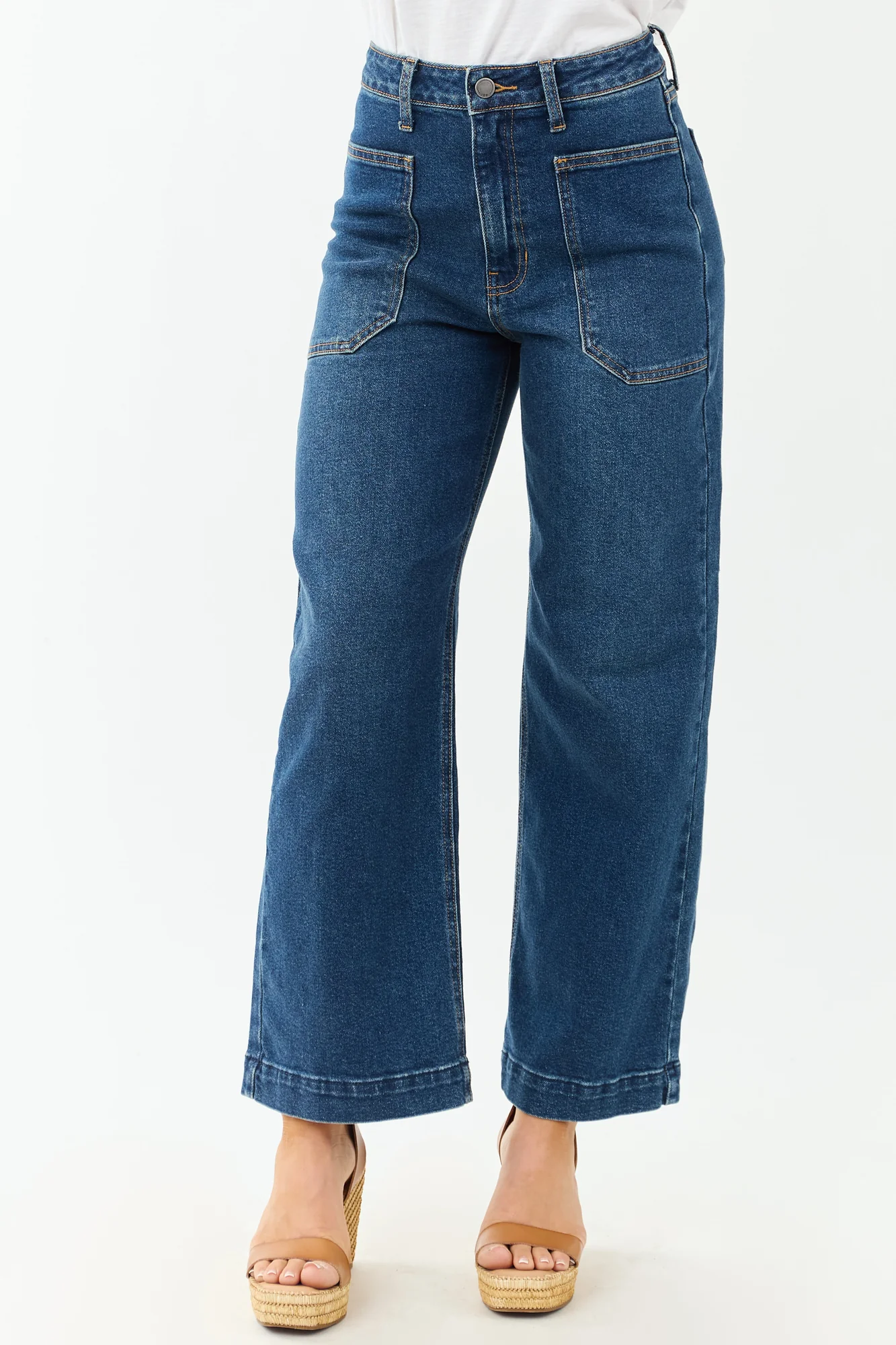 Dark Denim Wide Leg Utility Jeans
