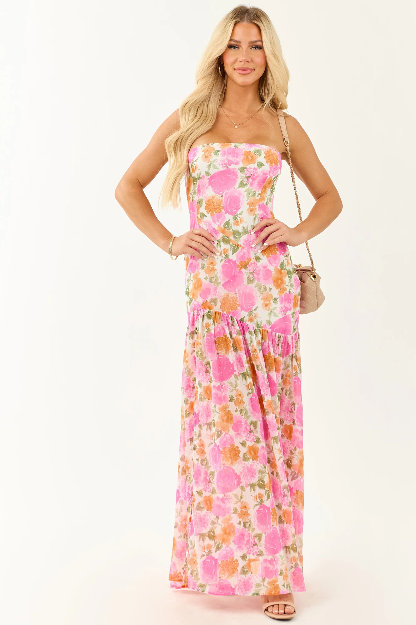 Fuchsia Floral Asymmetrical Maxi Dress