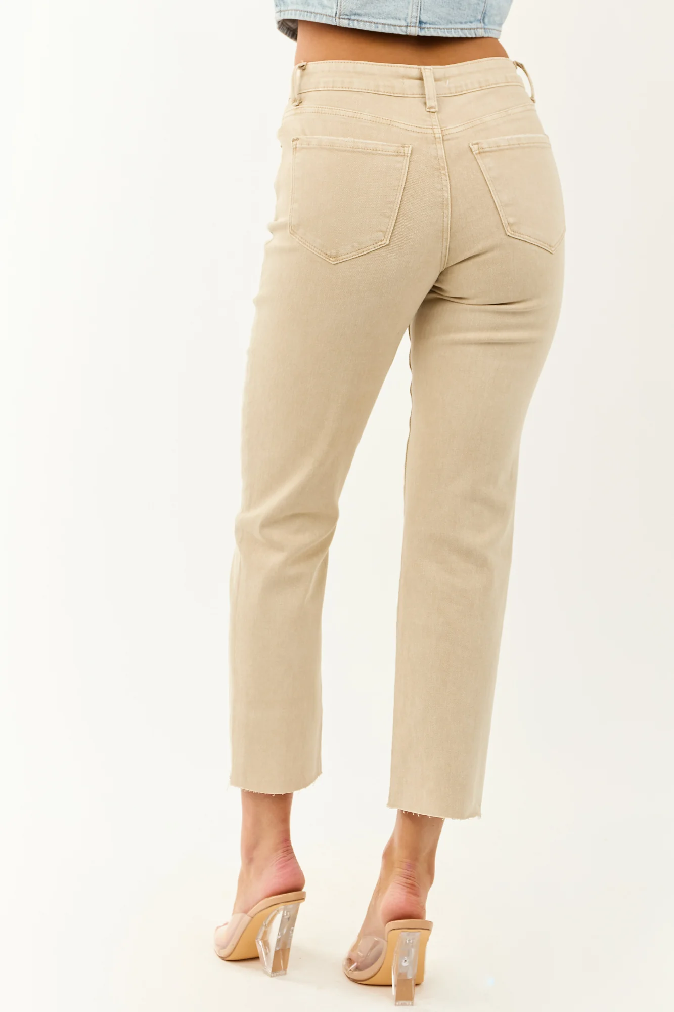 Beige Stretchy High Rise Straight Jeans