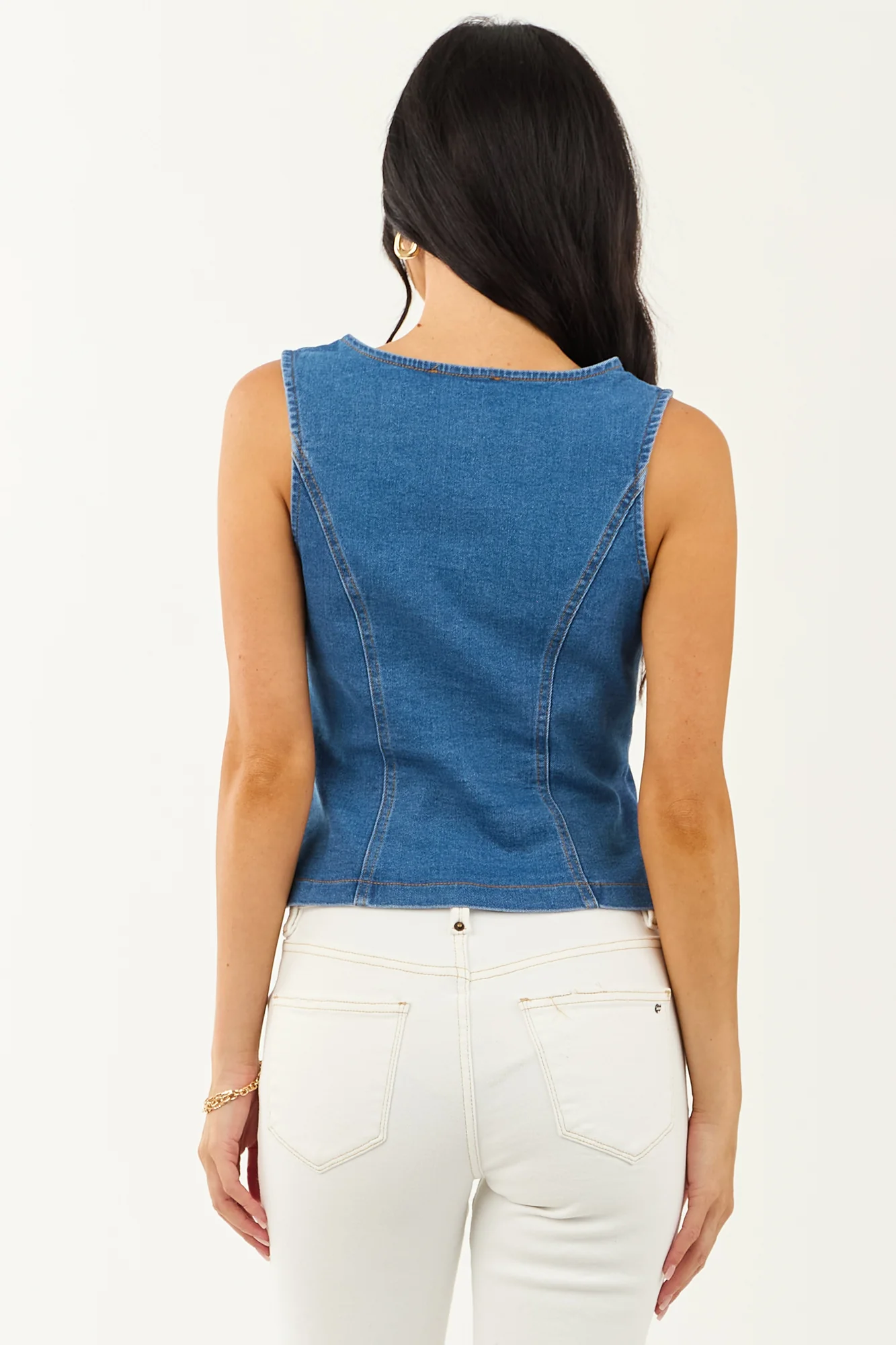 Womens Blue Denim Peplum Waist Vest