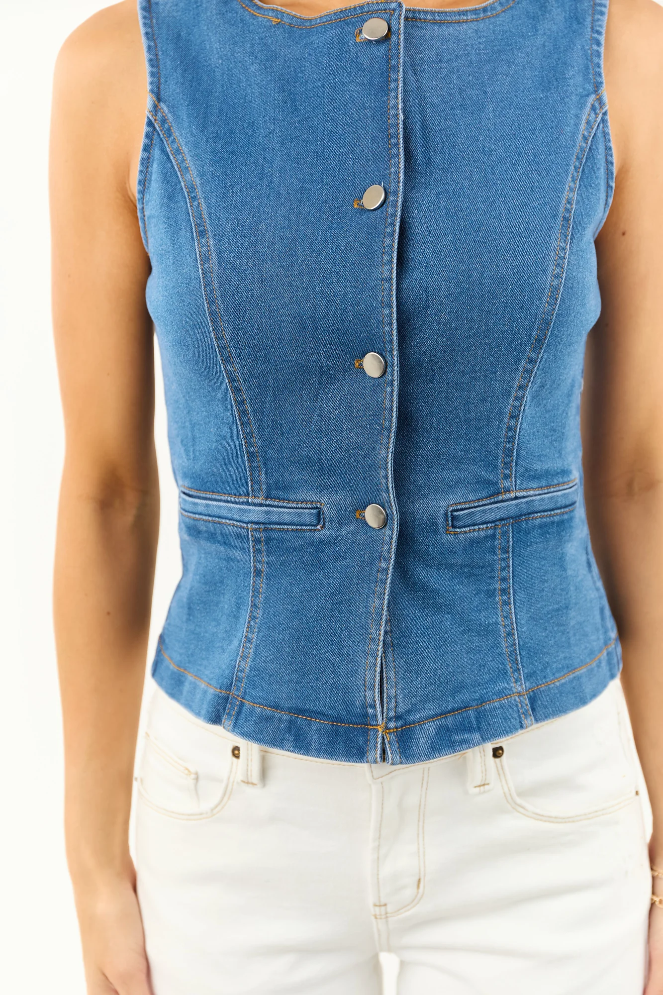 Womens Blue Denim Peplum Waist Vest