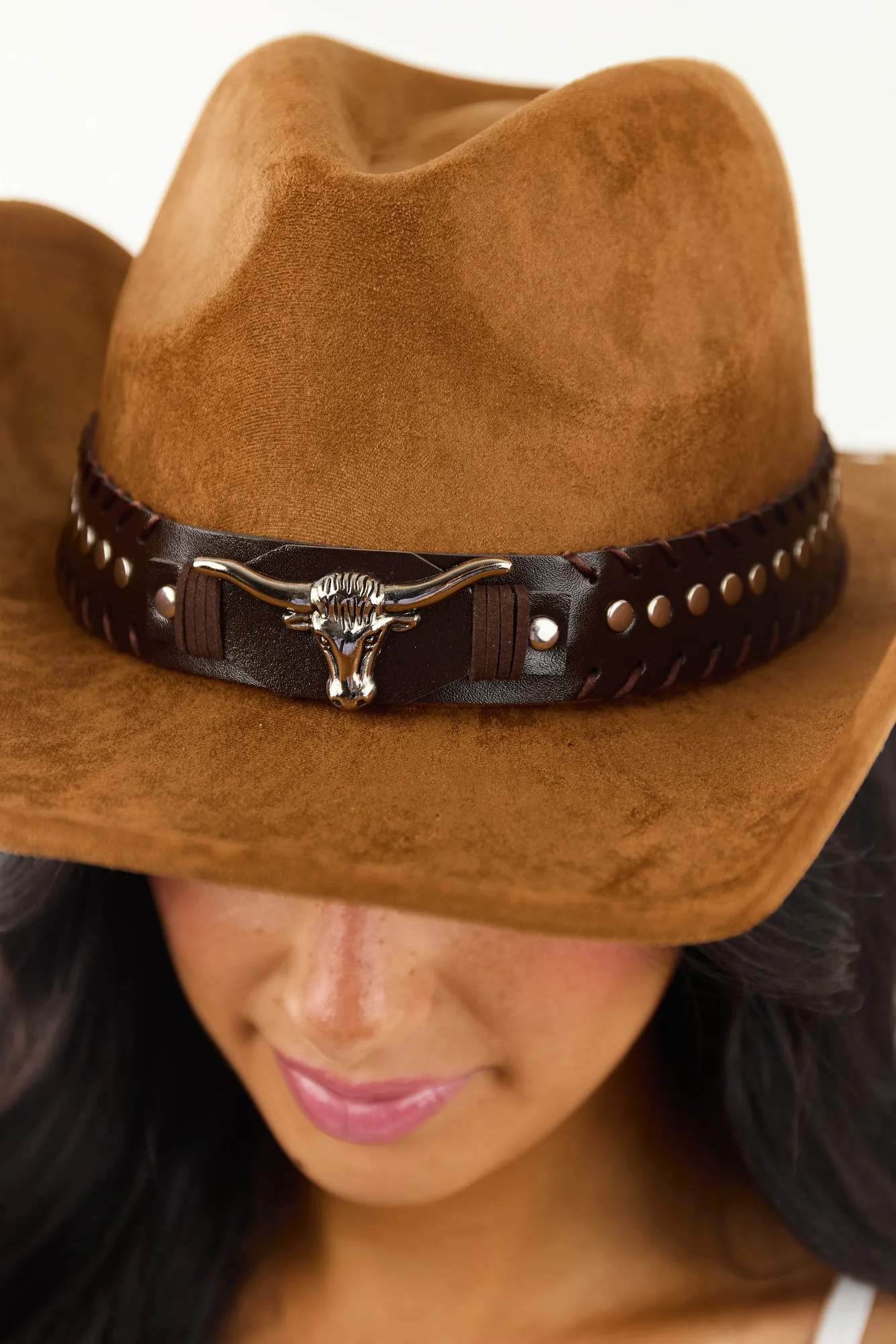 Faux Suede Studded Bull Cowboy Hat - Western Rodeo Vibes