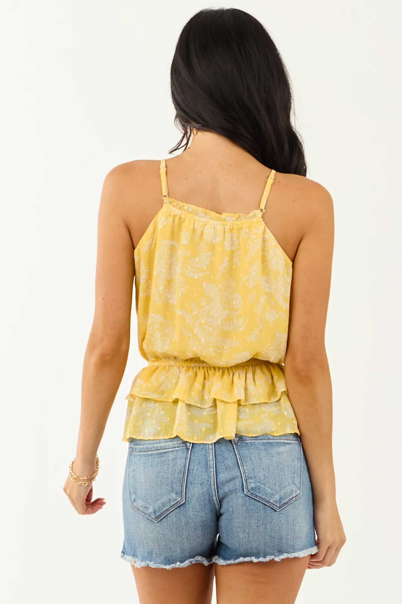 Floral Halter Neck Tank Top in Canary Yellow
