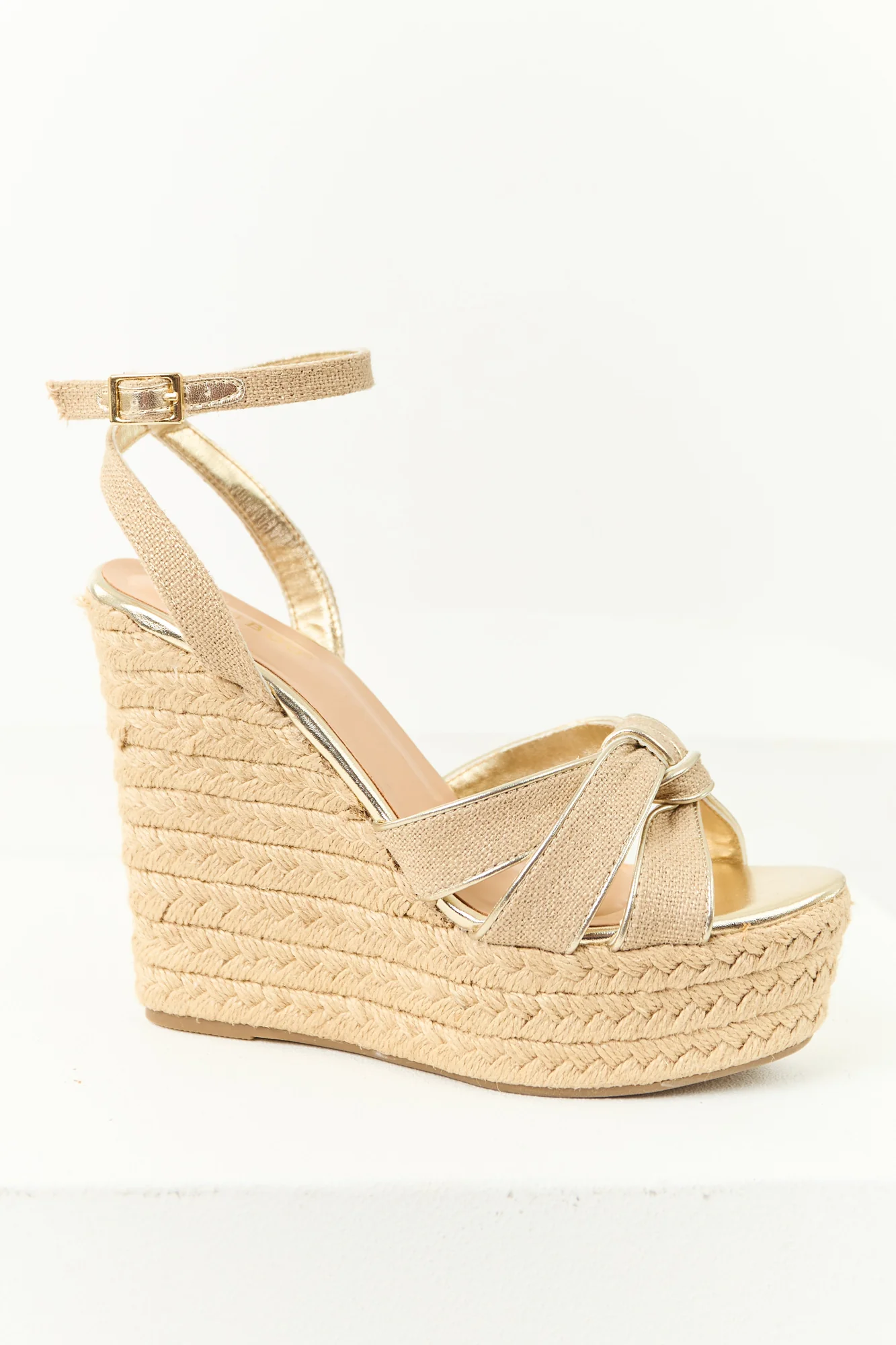 Beige Raffia Knot Espadrille Wedges - High Heel Womens Shoes