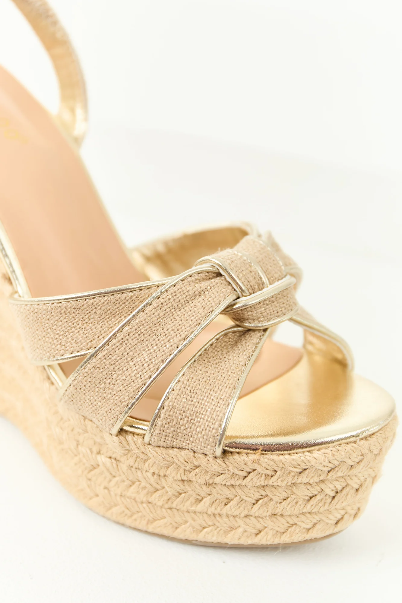 Beige Raffia Knot Espadrille Wedges - High Heel Womens Shoes