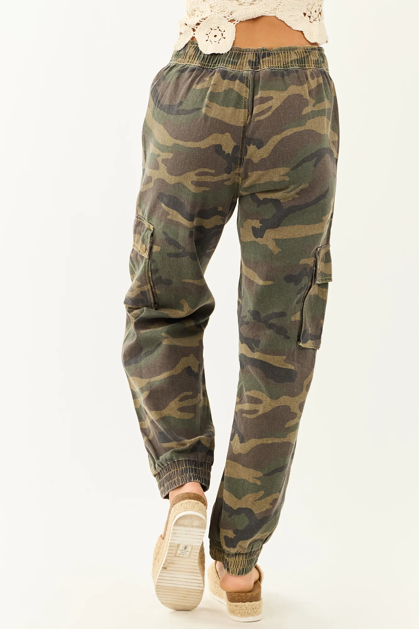 Army Green Camo Print Denim Cargo Joggers