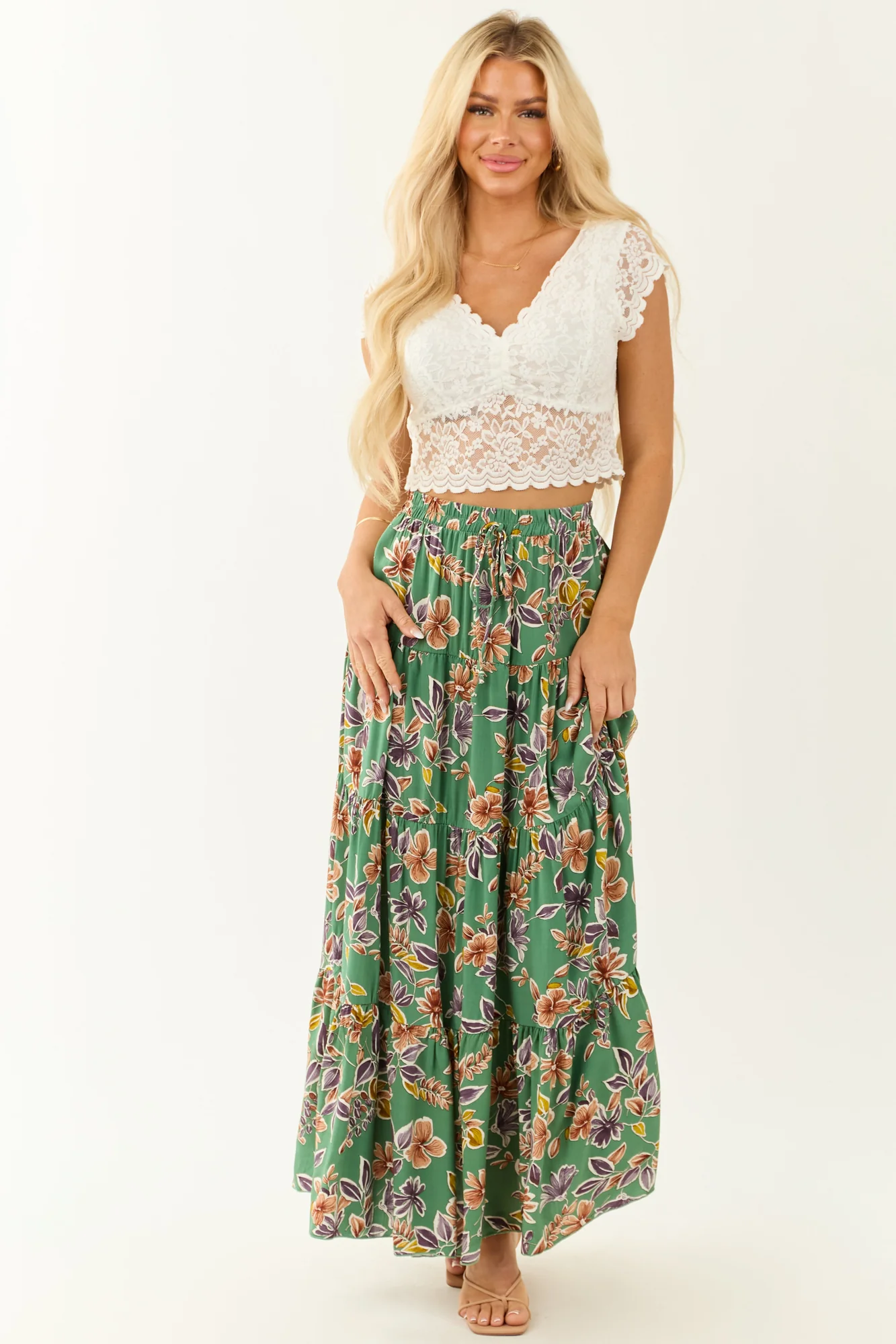 Flowy Floral Jade Maxi Skirt