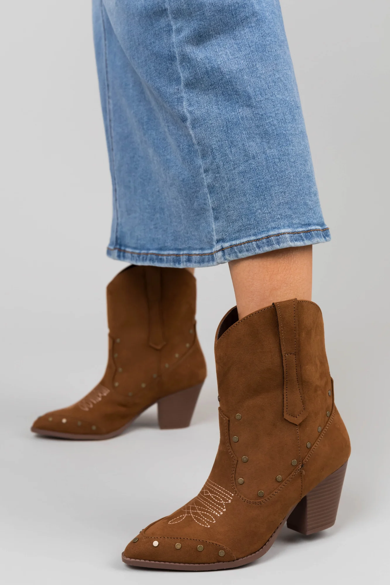 Brown Studded Western Calf Boots