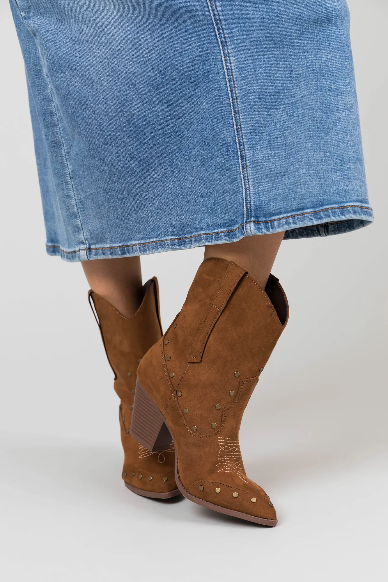 Brown Studded Western Calf Boots