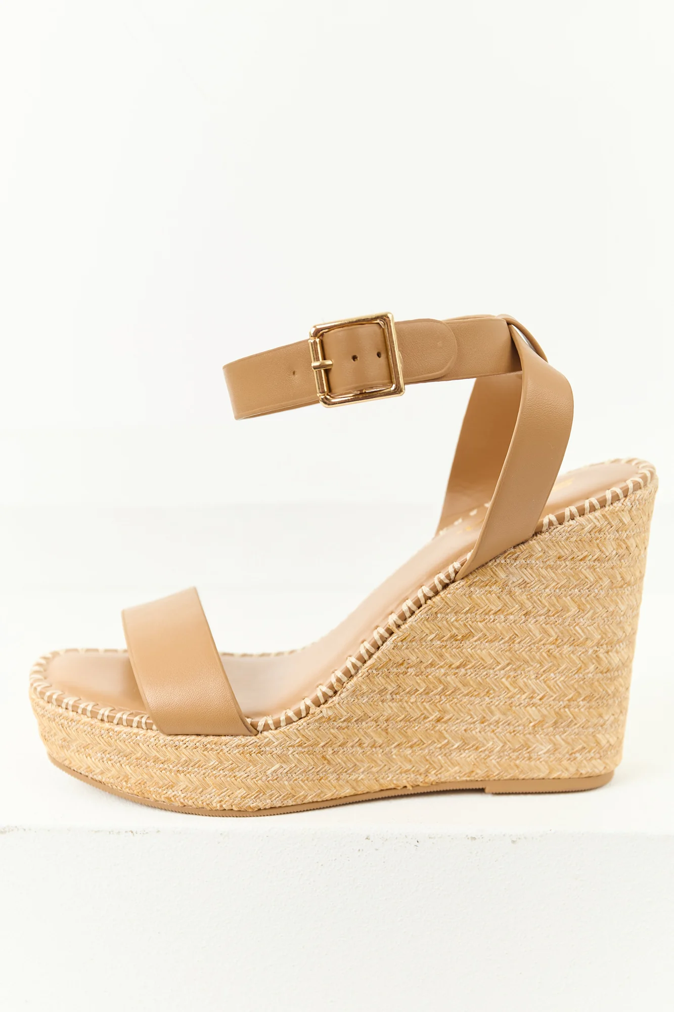 Brown Raffia Platform Wedges w/Ankle Strap and Open Toe