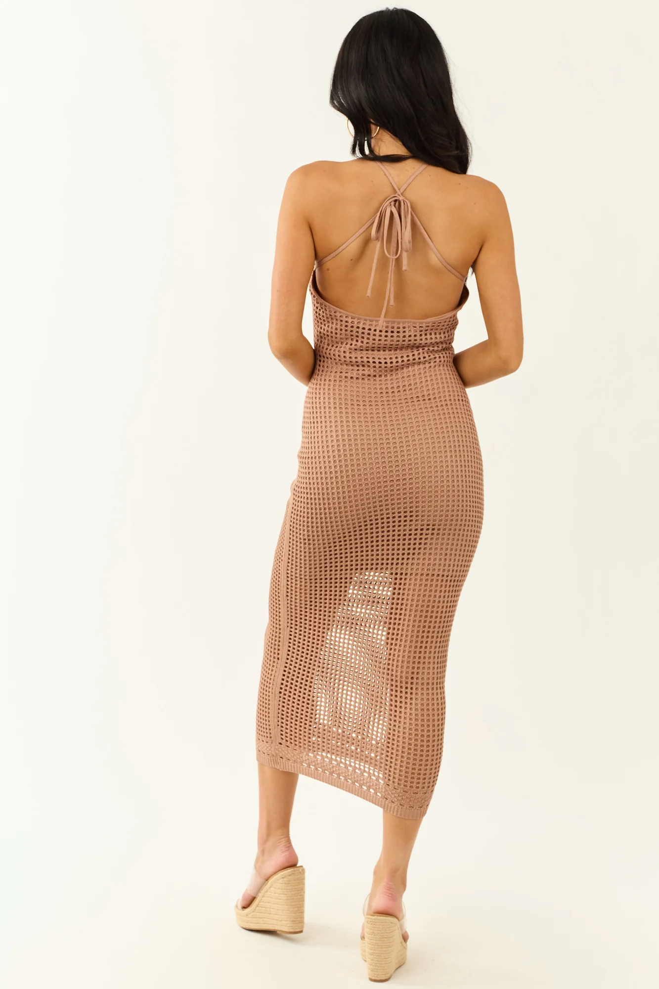 Brown Knit Halter Neck Midi Dress
