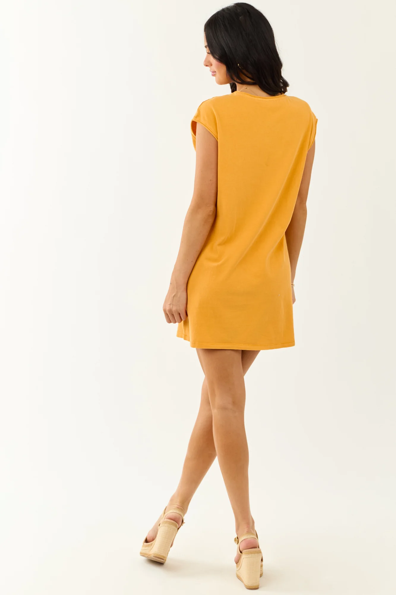Yellow Cotton Mini Shirt Dress