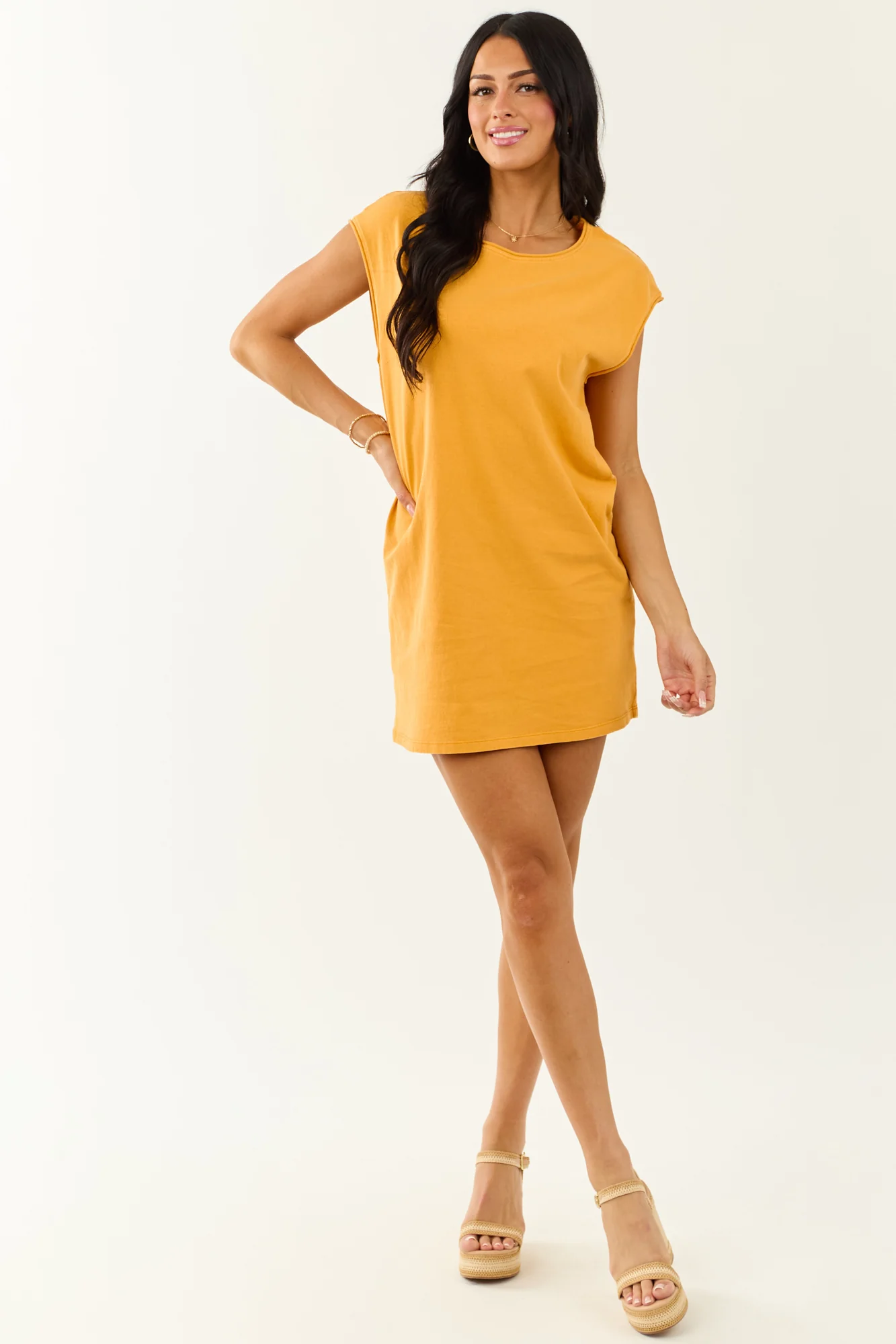 Yellow Cotton Mini Shirt Dress