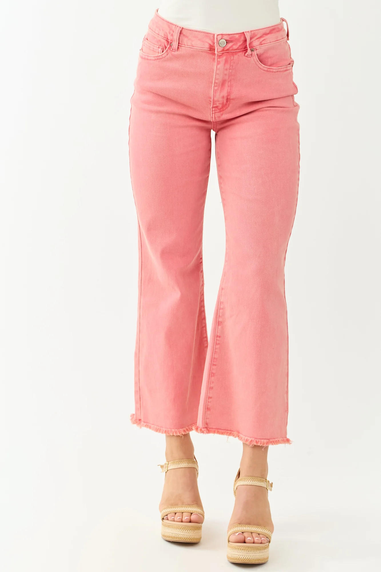 Pink Acid Wash Bootcut Jeans with Frayed Hem